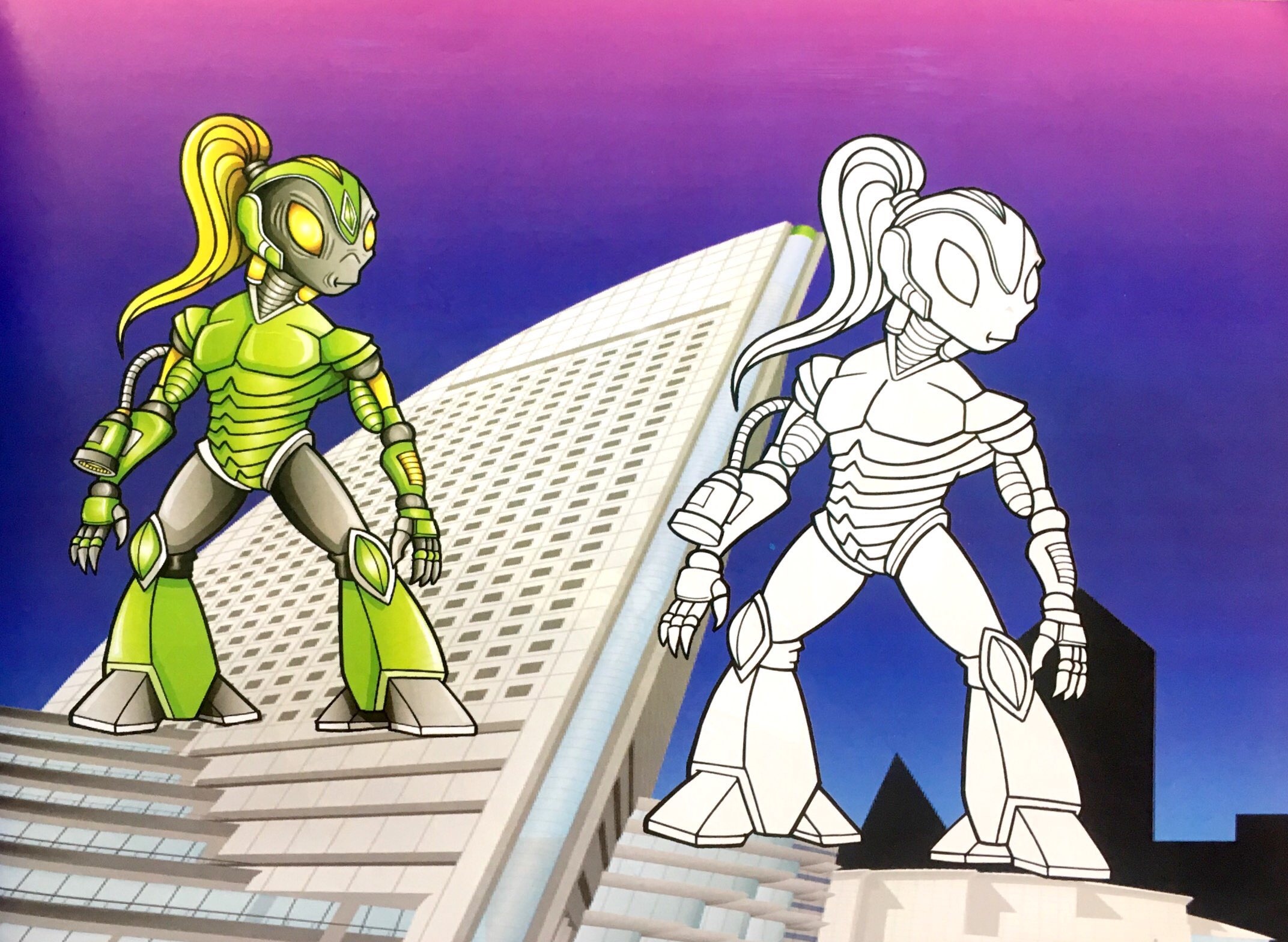 bé chơi với bút màu - rô - bốt