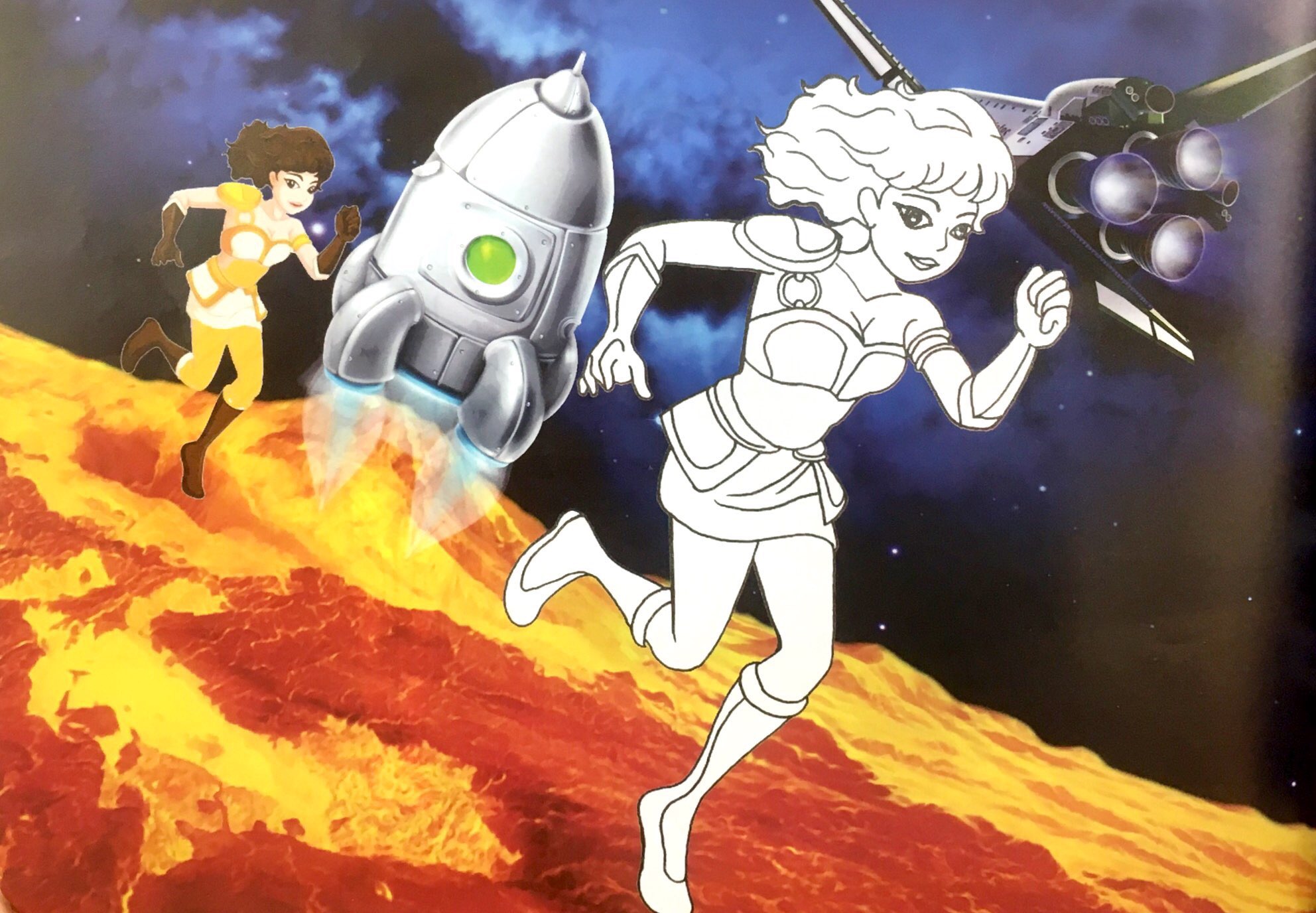 bé chơi với bút màu - siêu nhân với vũ trụ