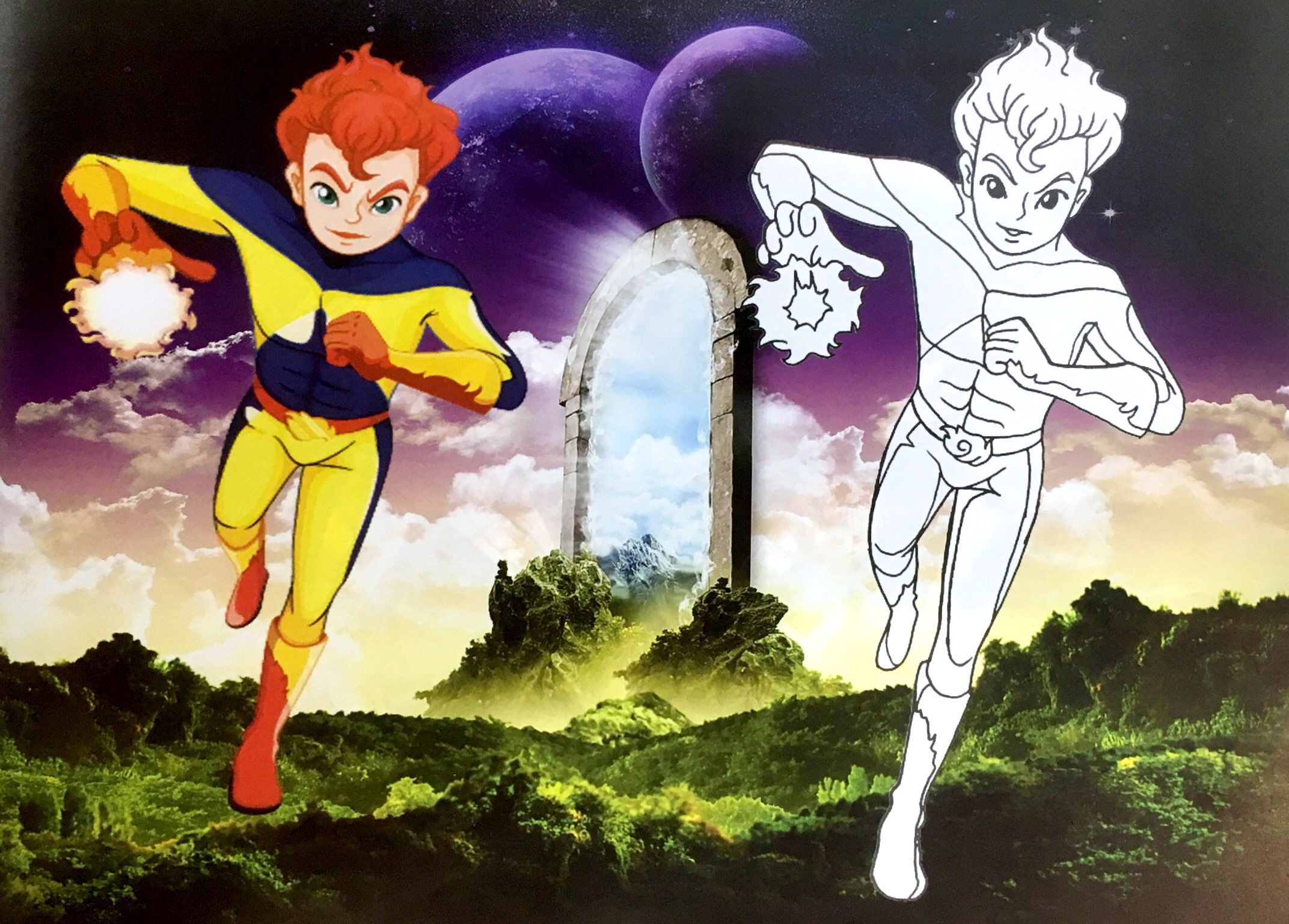 bé chơi với bút màu - siêu nhân với vũ trụ