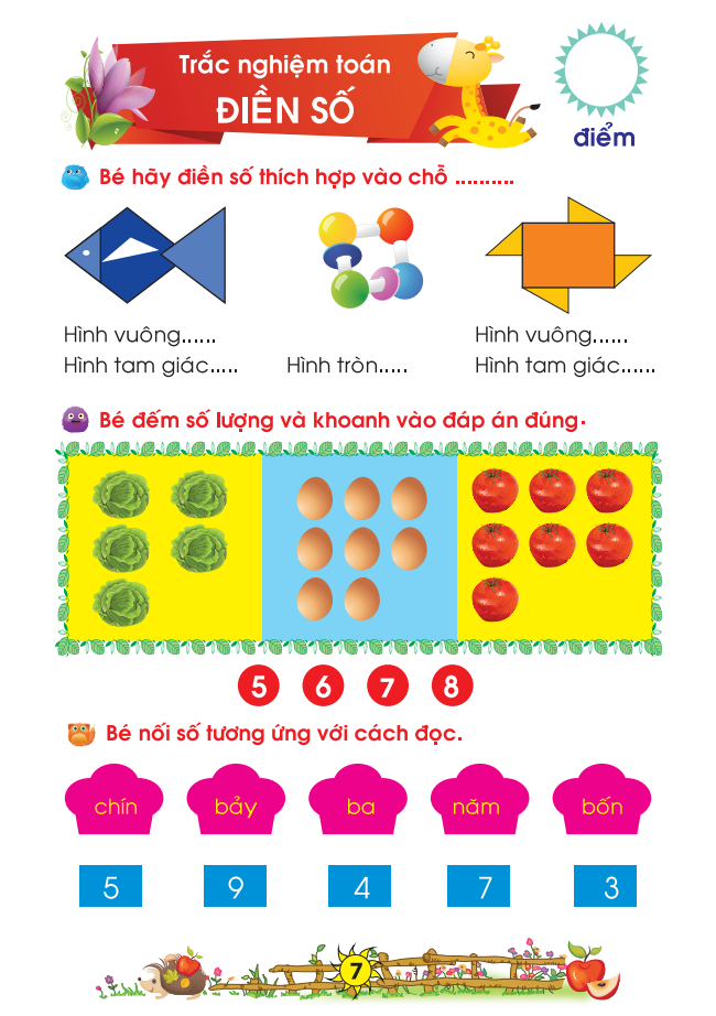 bé chuẩn bị vào lớp 1 - vở bé làm toán trắc nghiệm (dành cho bé từ 5-6 tuổi) (tái bản 2021)