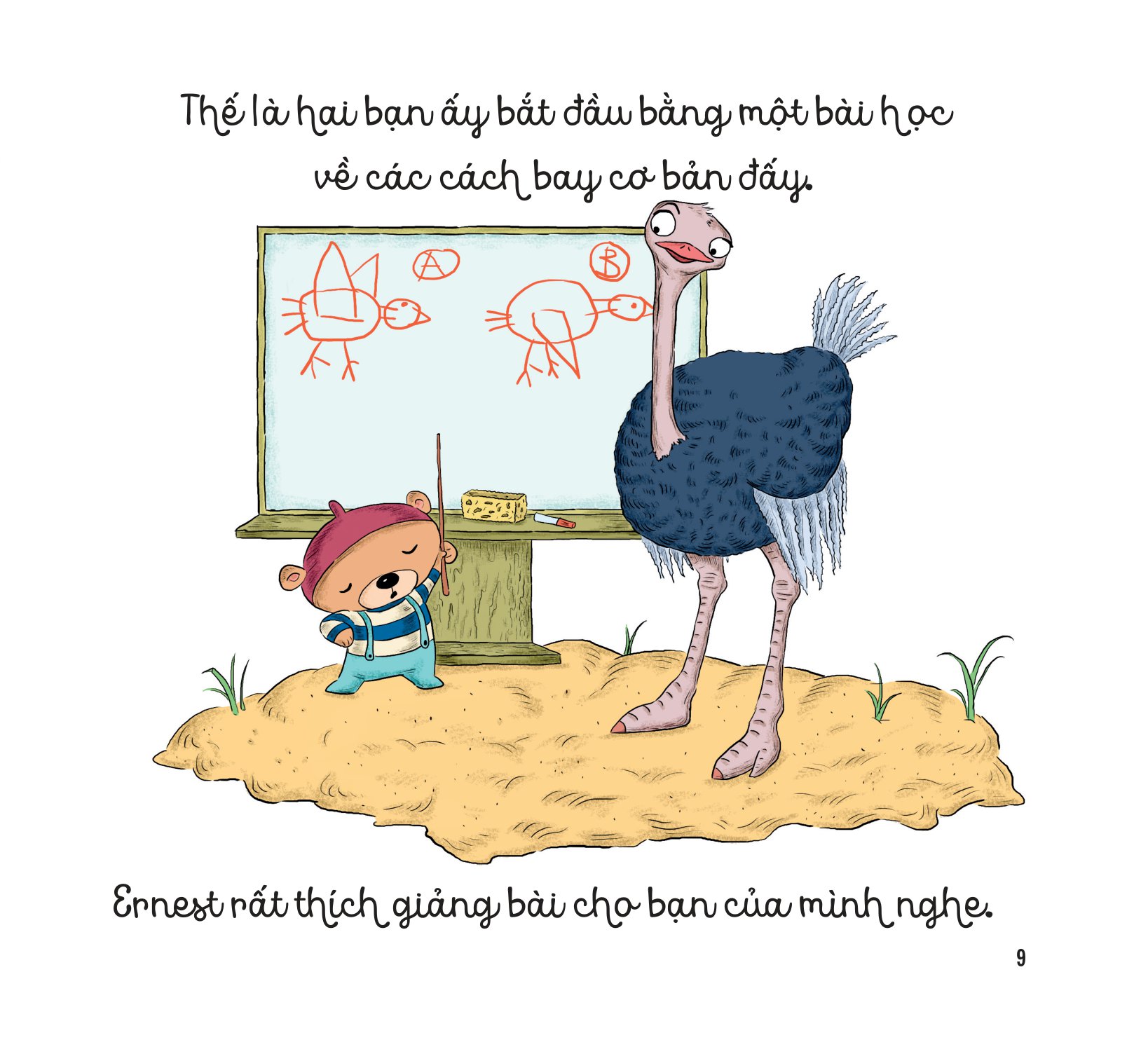 bé học điều hay qua câu chuyện nhỏ - gấu con tinh nghịch - đà điểu ơi, bay lên nào!