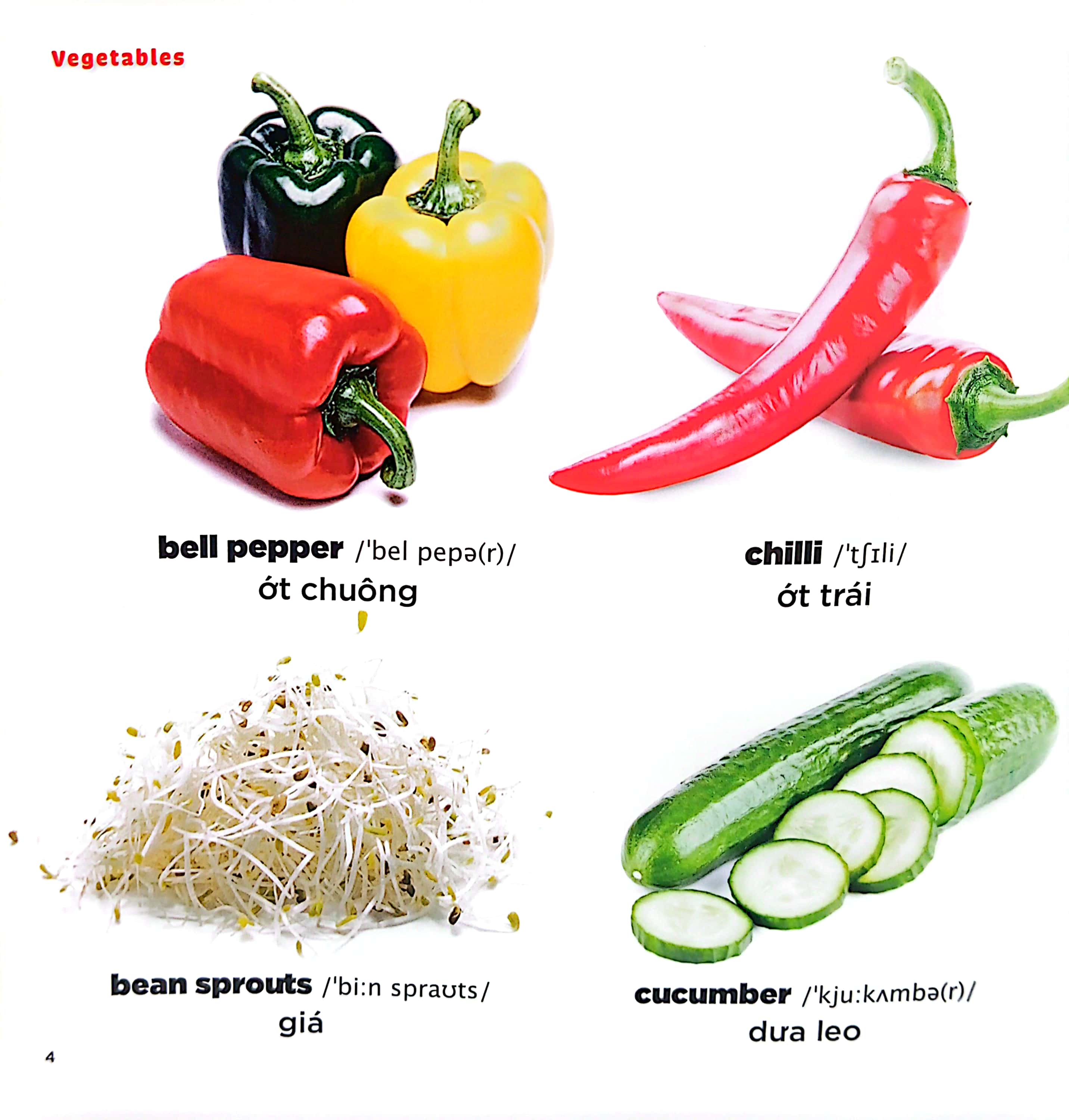 bé học tiếng anh qua hình ảnh - english for children - rau củ - vegetables