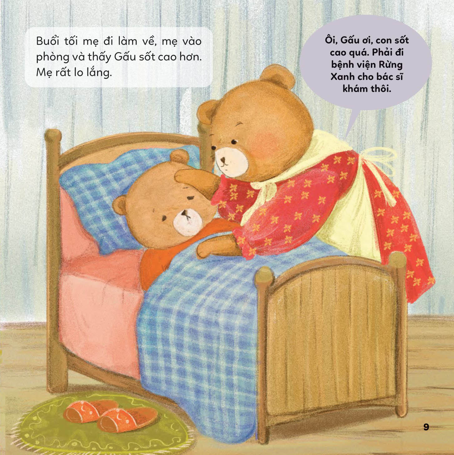bé khỏe bé vui - không sợ bệnh viện - gấu nâu sốt cao
