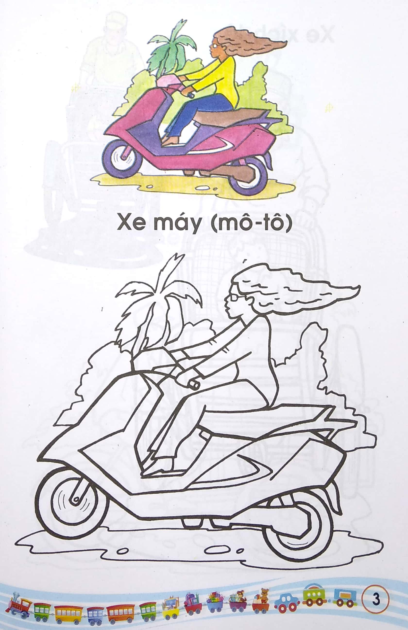 bé tập tô màu - các loại xe