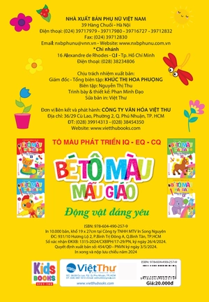 bé tập tô màu mẫu giáo - động vật đáng yêu - song ngữ anh-việt - tập 4