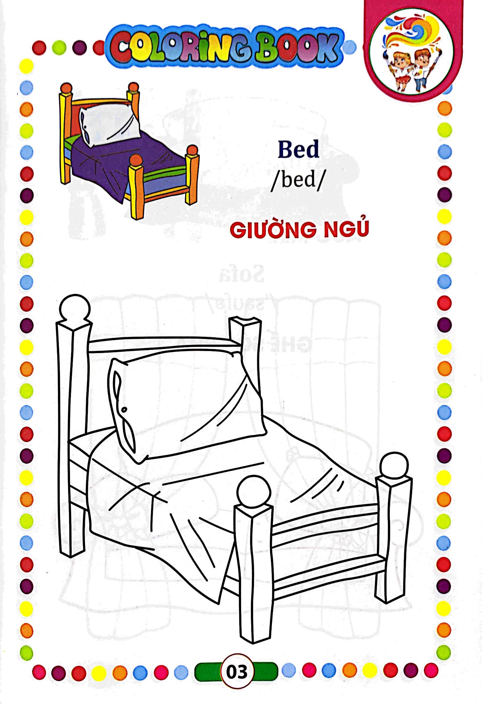 bé tập tô màu - song ngữ anh-việt - đồ dùng gia đình