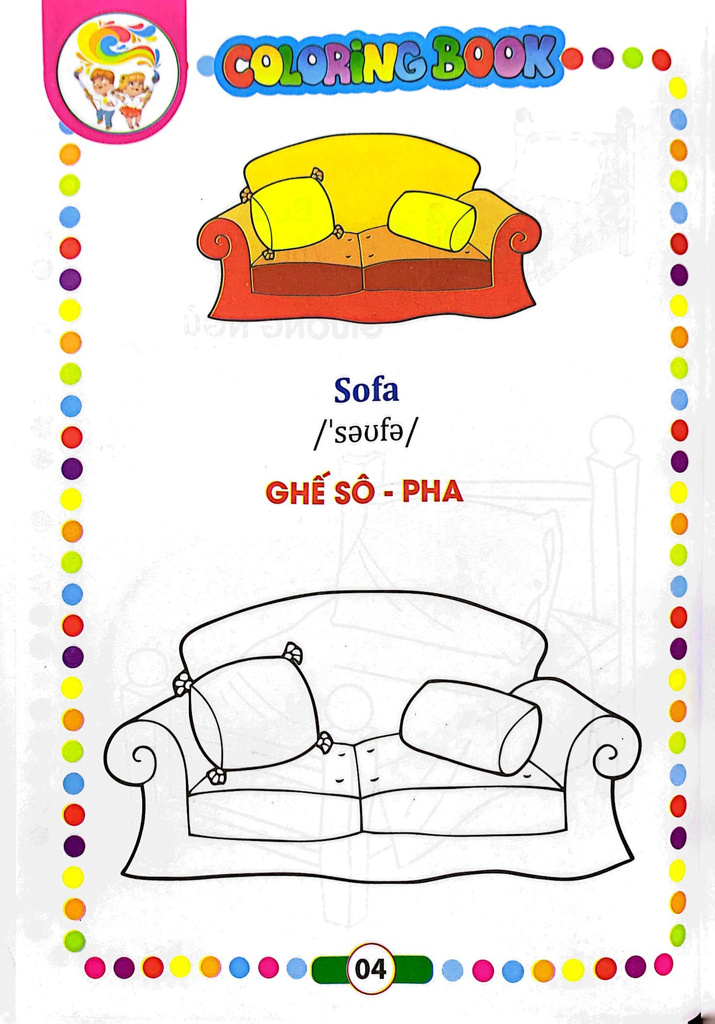 bé tập tô màu - song ngữ anh-việt - đồ dùng gia đình