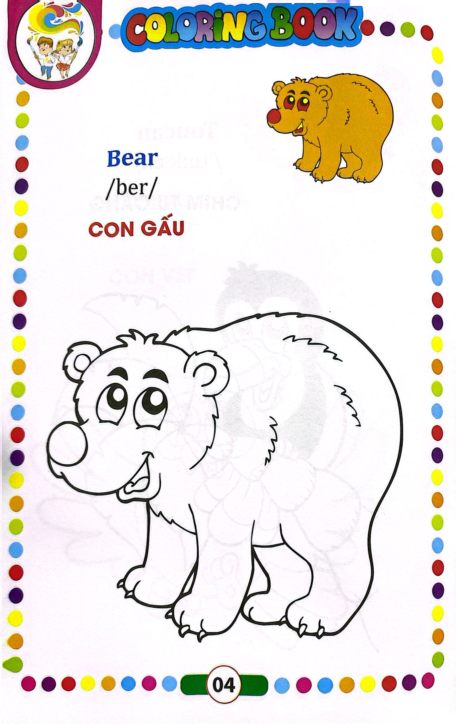 bé tập tô màu - song ngữ anh-việt - động vật hoang dã