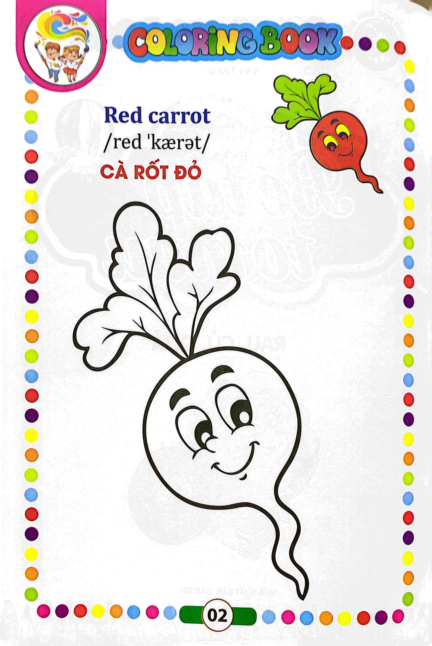 bé tập tô màu - song ngữ anh-việt - rau, củ, quả