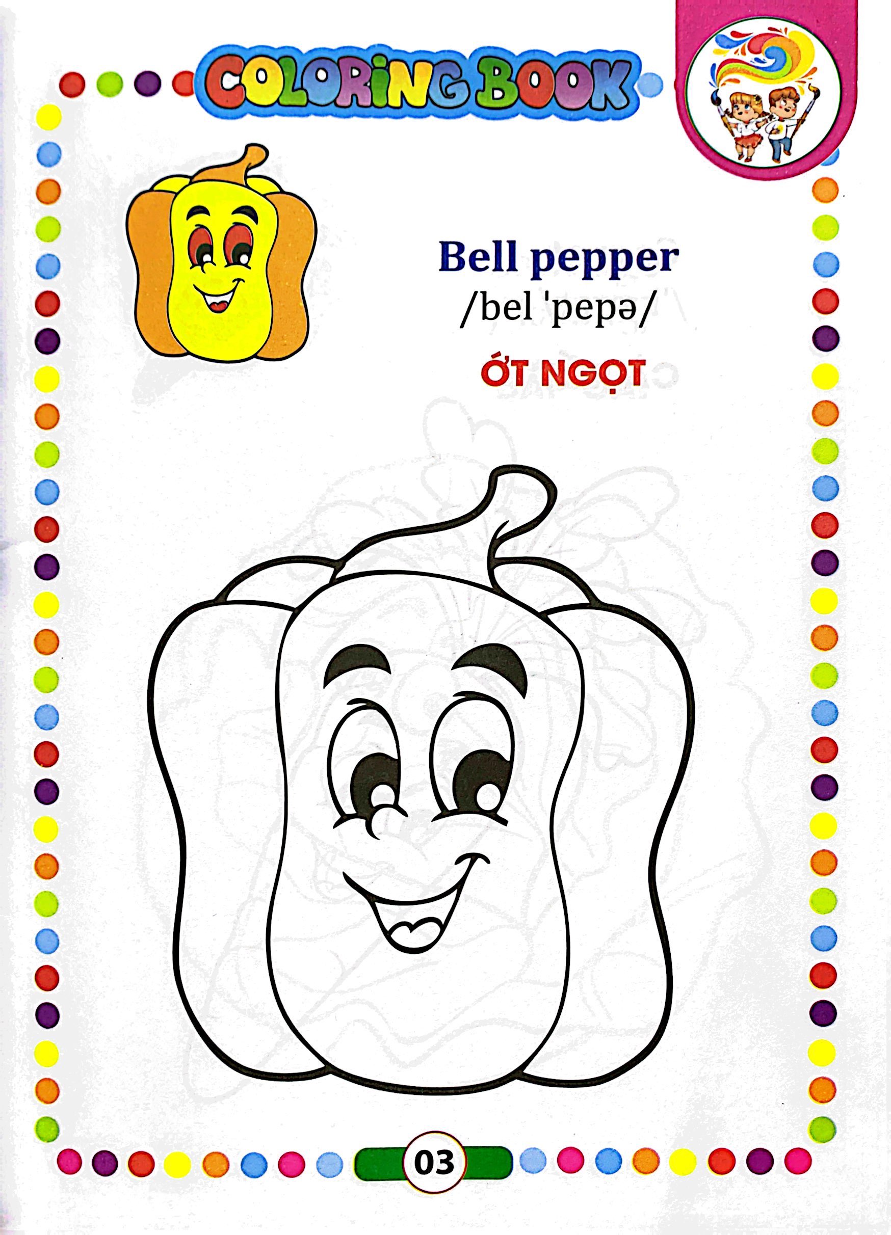 bé tập tô màu - song ngữ anh-việt - rau, củ, quả