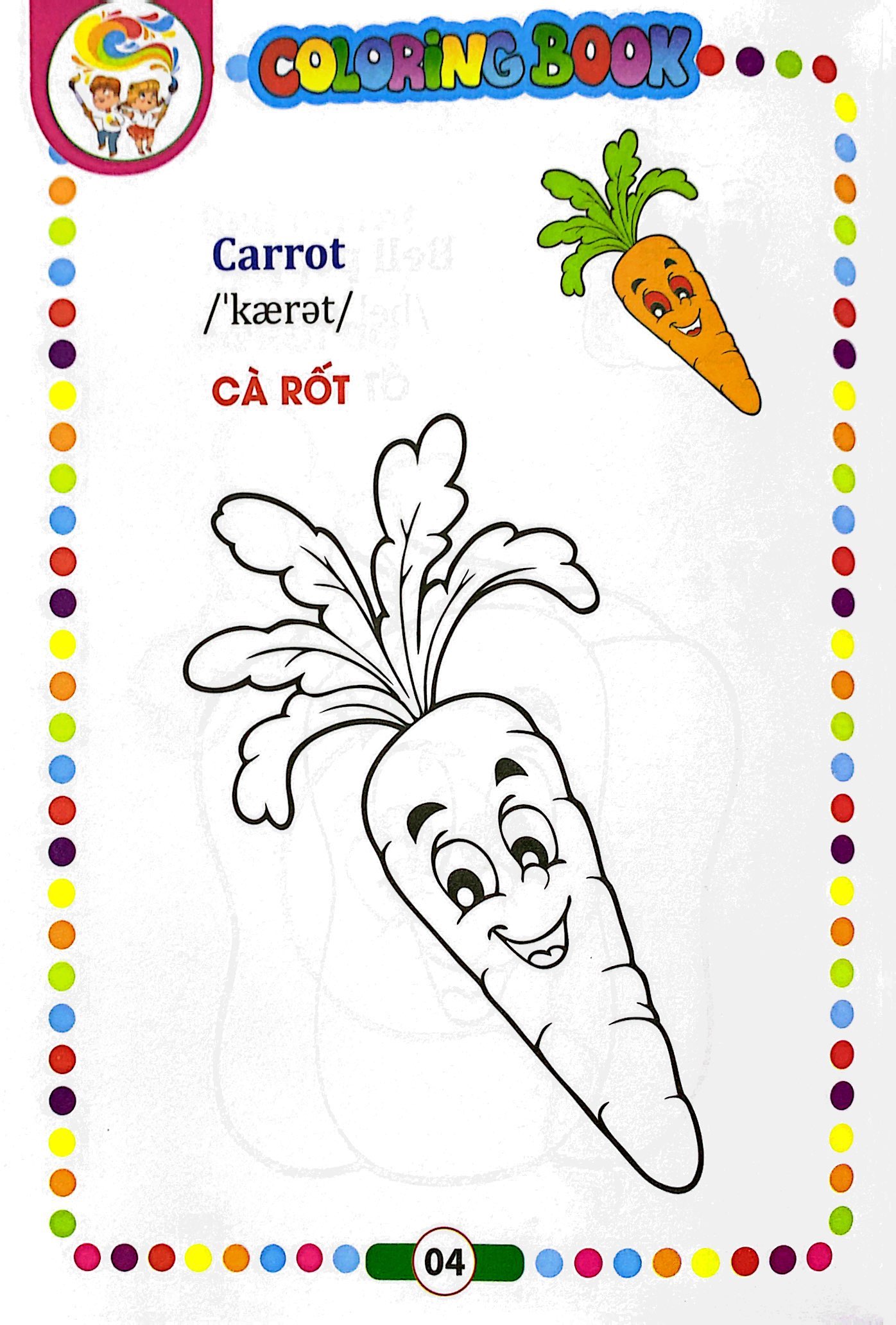 bé tập tô màu - song ngữ anh-việt - rau, củ, quả