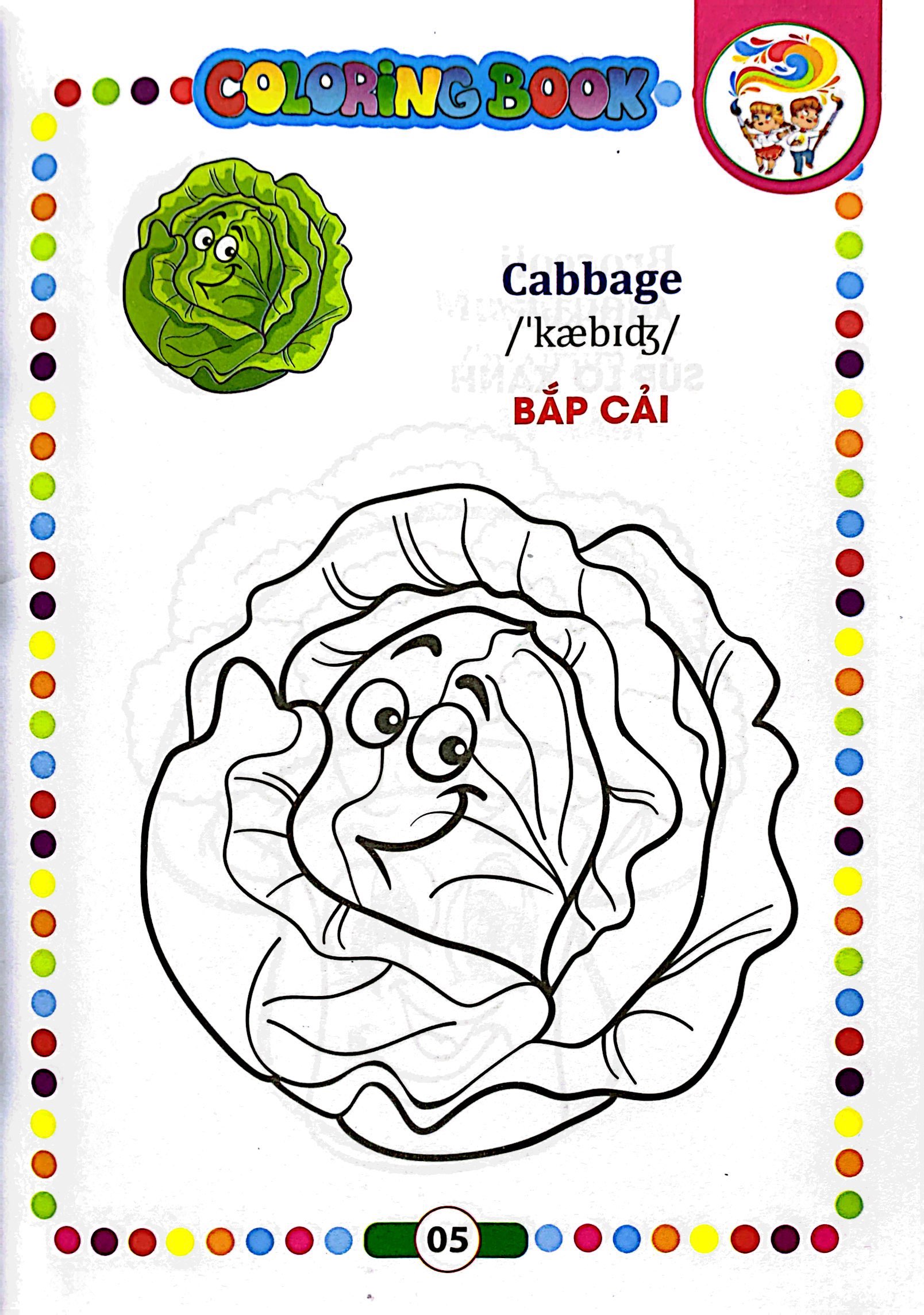 bé tập tô màu - song ngữ anh-việt - rau, củ, quả