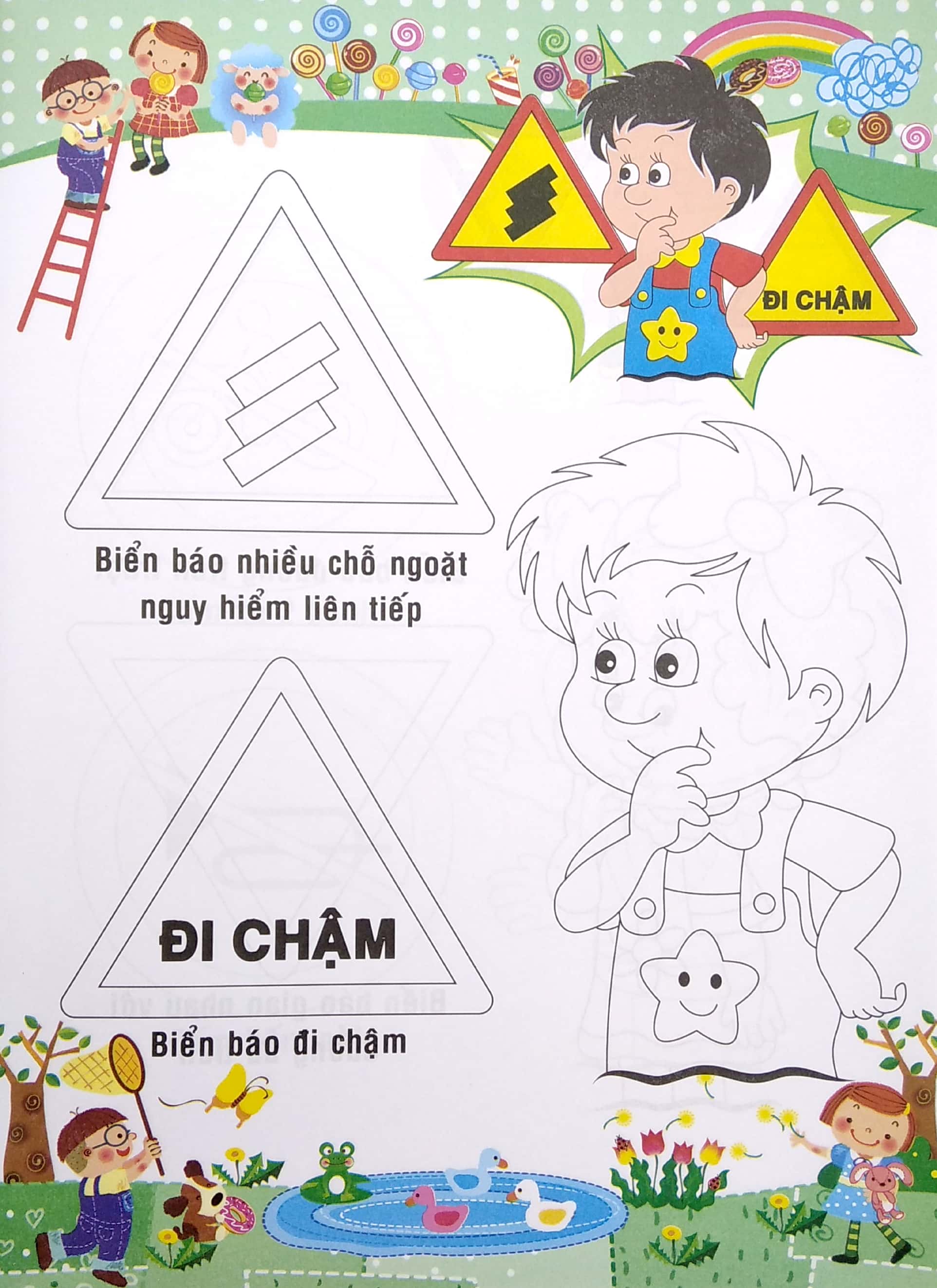 bé tập tô màu và học tiếng anh theo chủ đề - an toàn giao thông