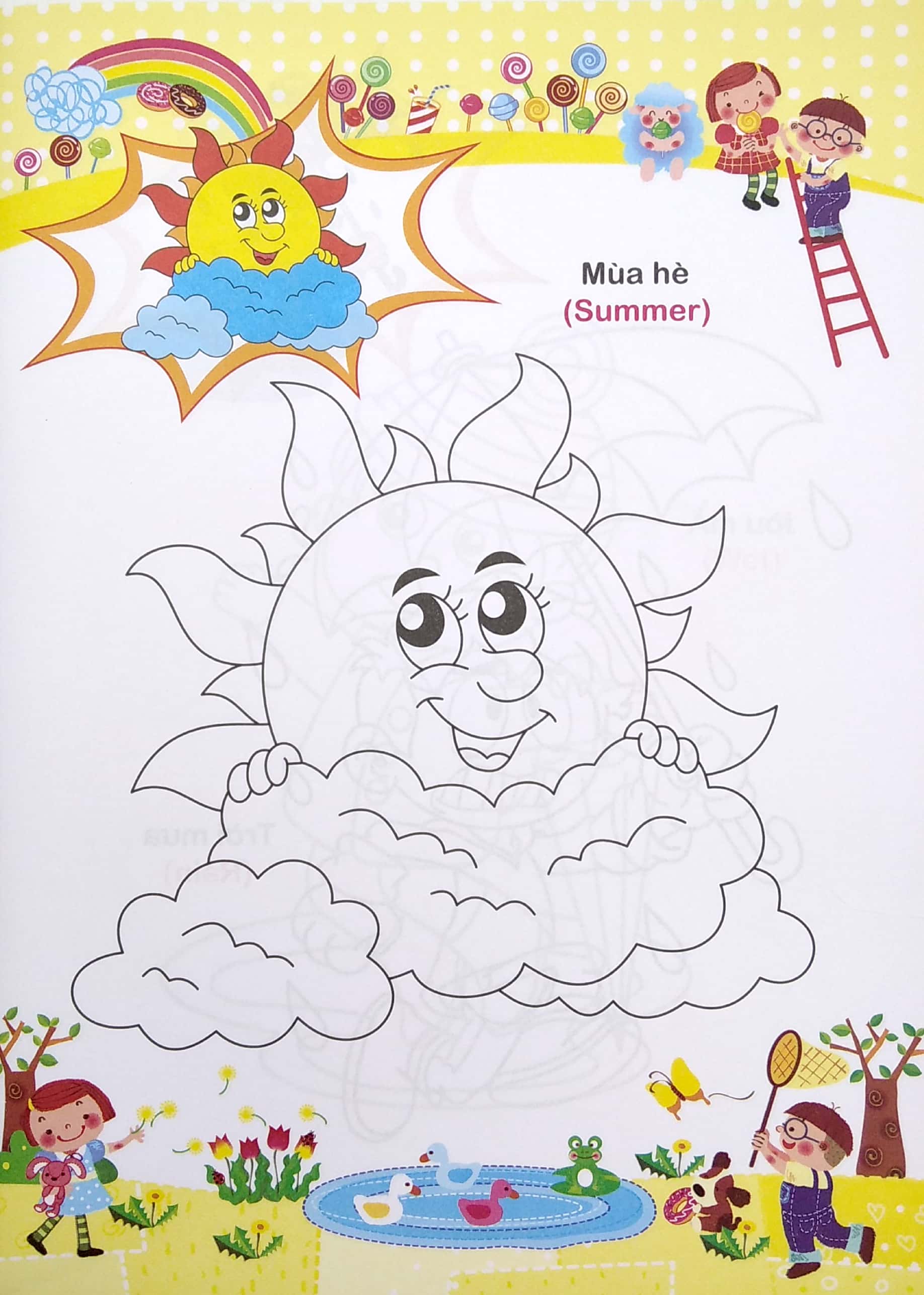 bé tập tô màu và học tiếng anh theo chủ đề - bé nhận biết thời tiết