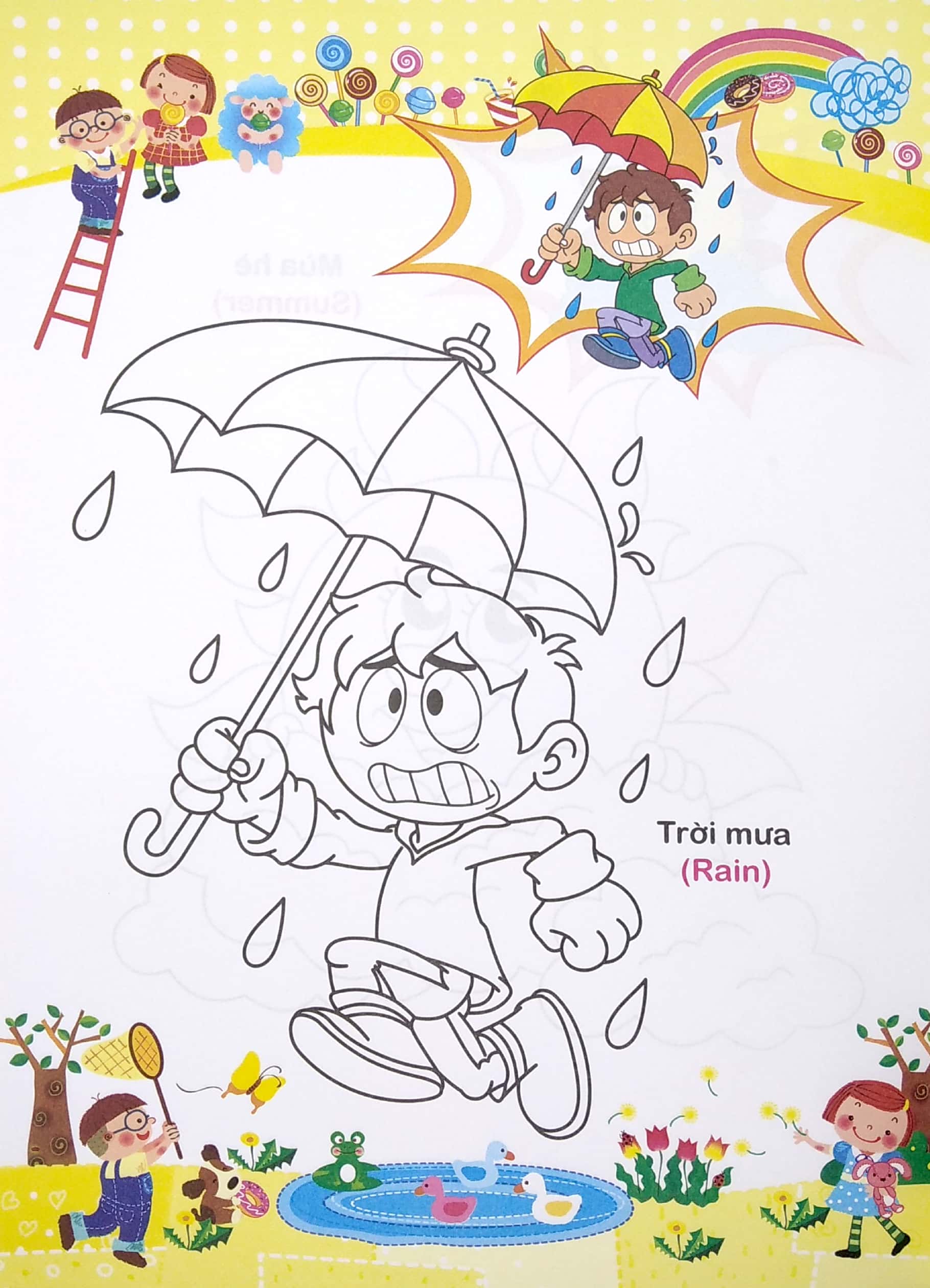 bé tập tô màu và học tiếng anh theo chủ đề - bé nhận biết thời tiết