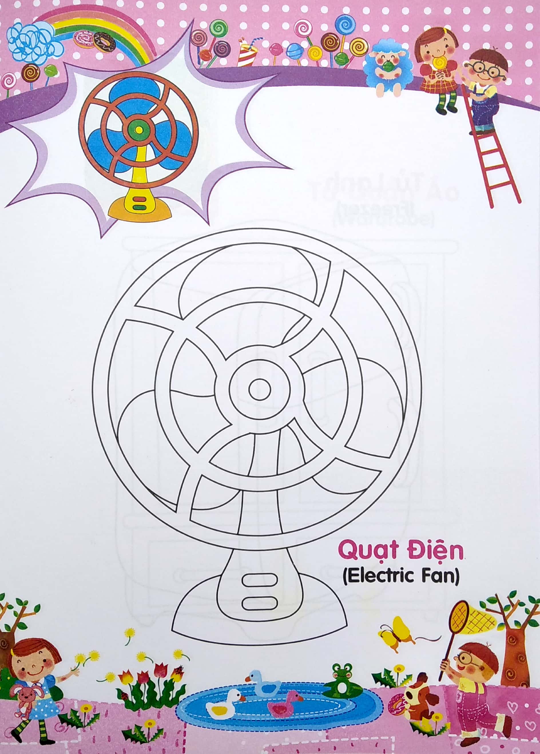 bé tập tô màu và học tiếng anh theo chủ đề - đồ dùng gia đình