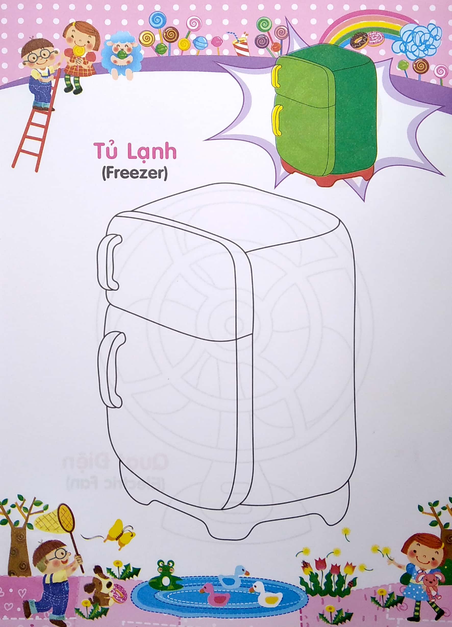 bé tập tô màu và học tiếng anh theo chủ đề - đồ dùng gia đình