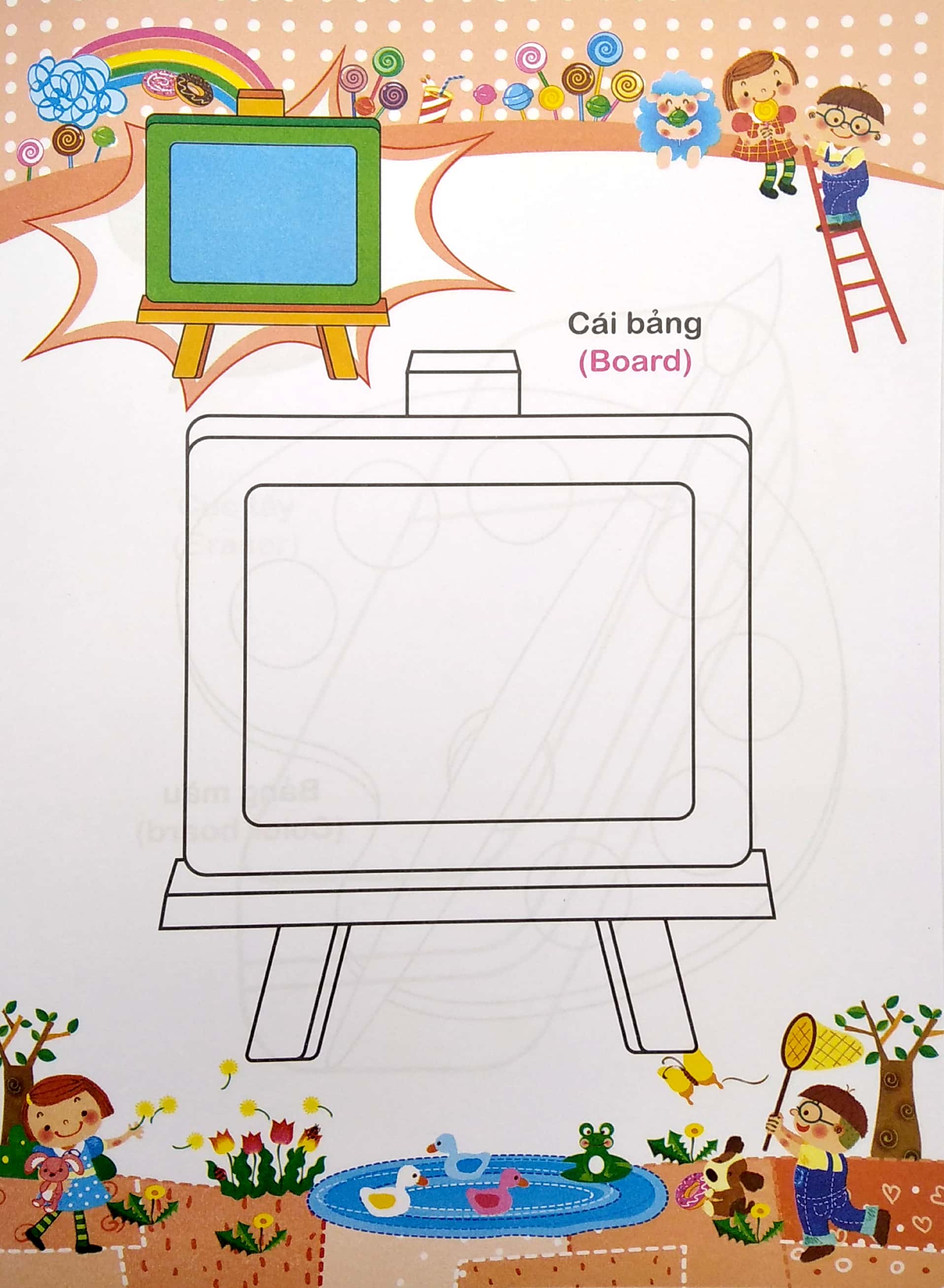 bé tập tô màu và học tiếng anh theo chủ đề - đồ dùng học tập