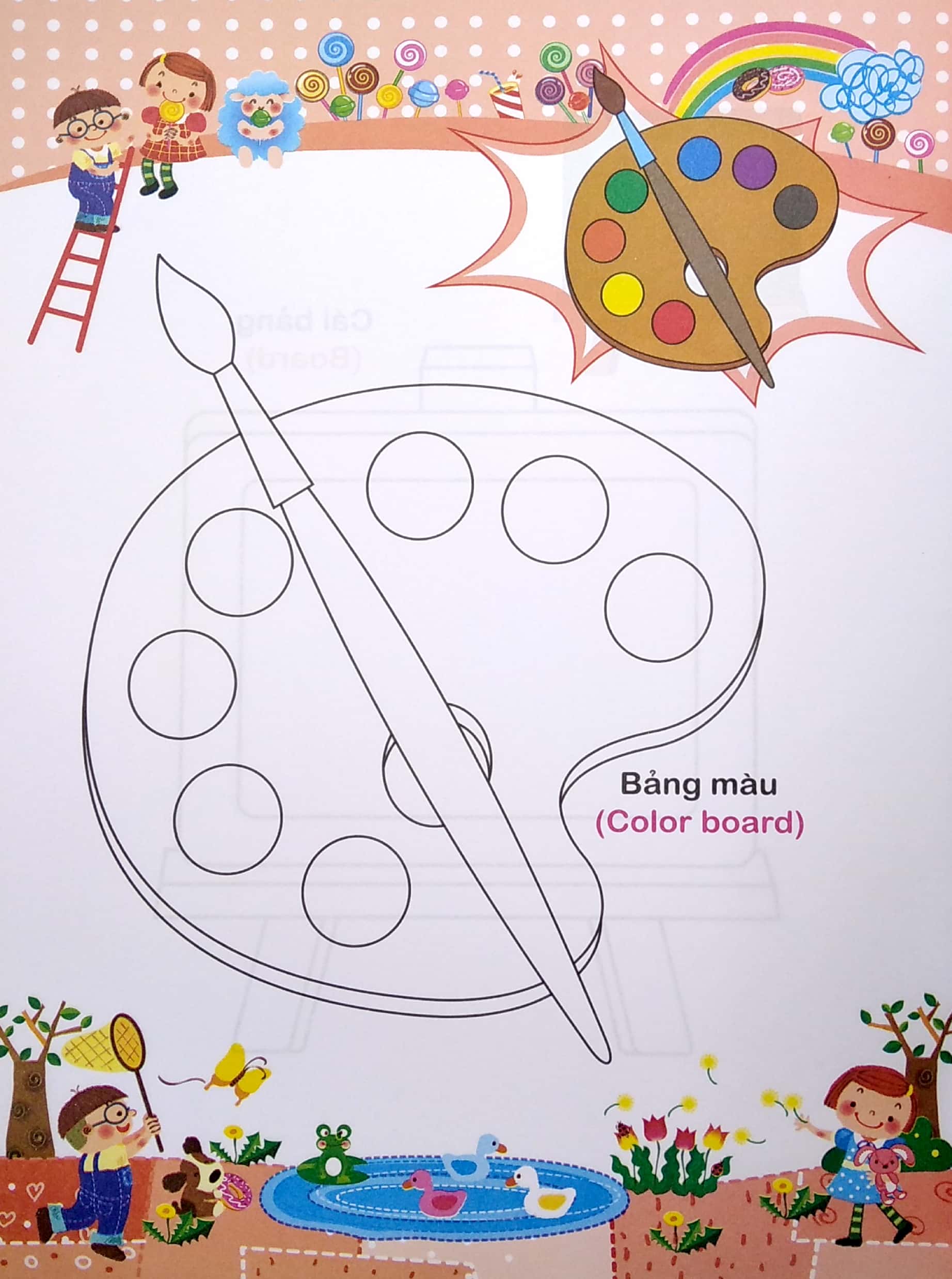 bé tập tô màu và học tiếng anh theo chủ đề - đồ dùng học tập