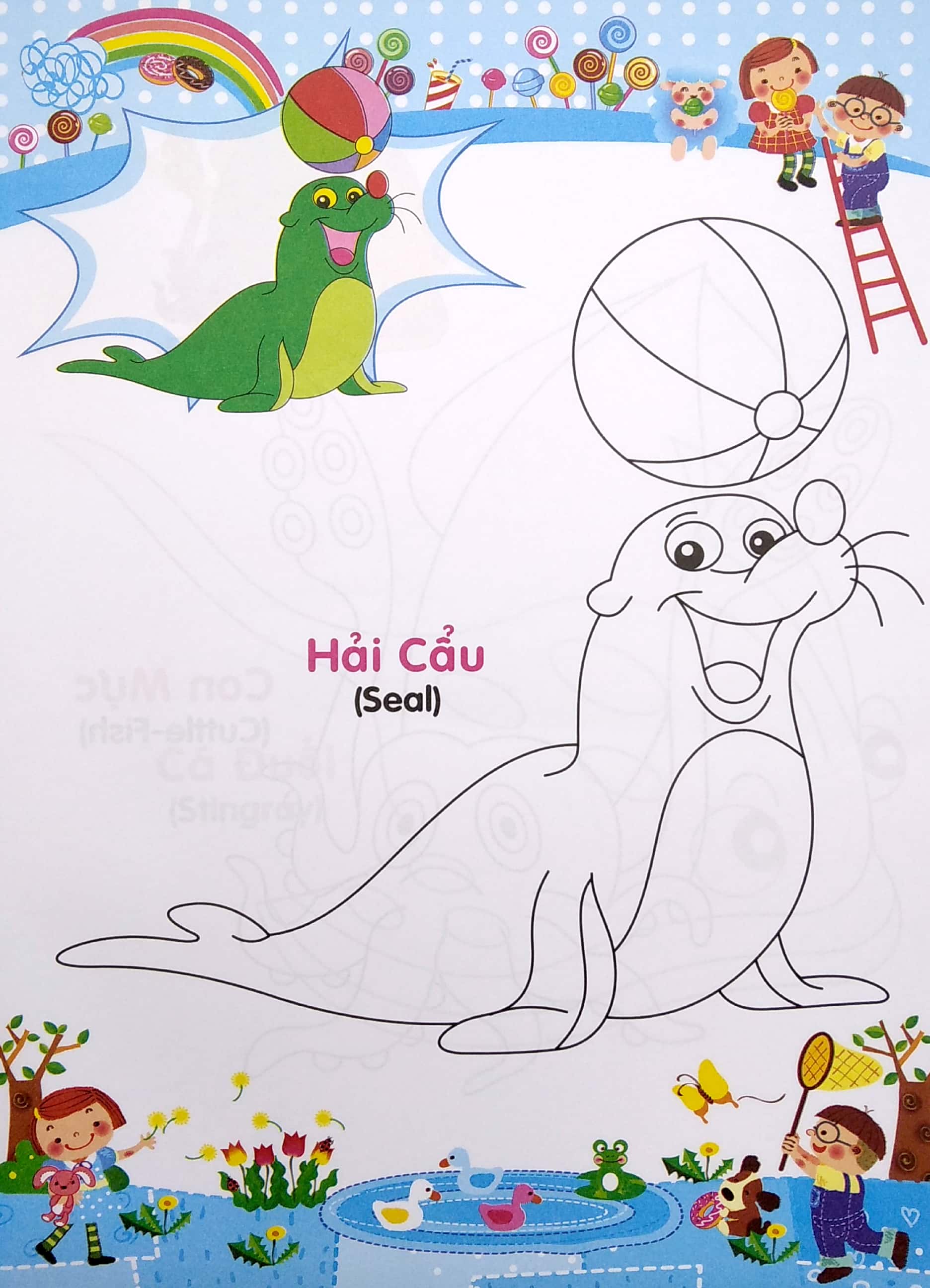 bé tập tô màu và học tiếng anh theo chủ đề - động vật biển