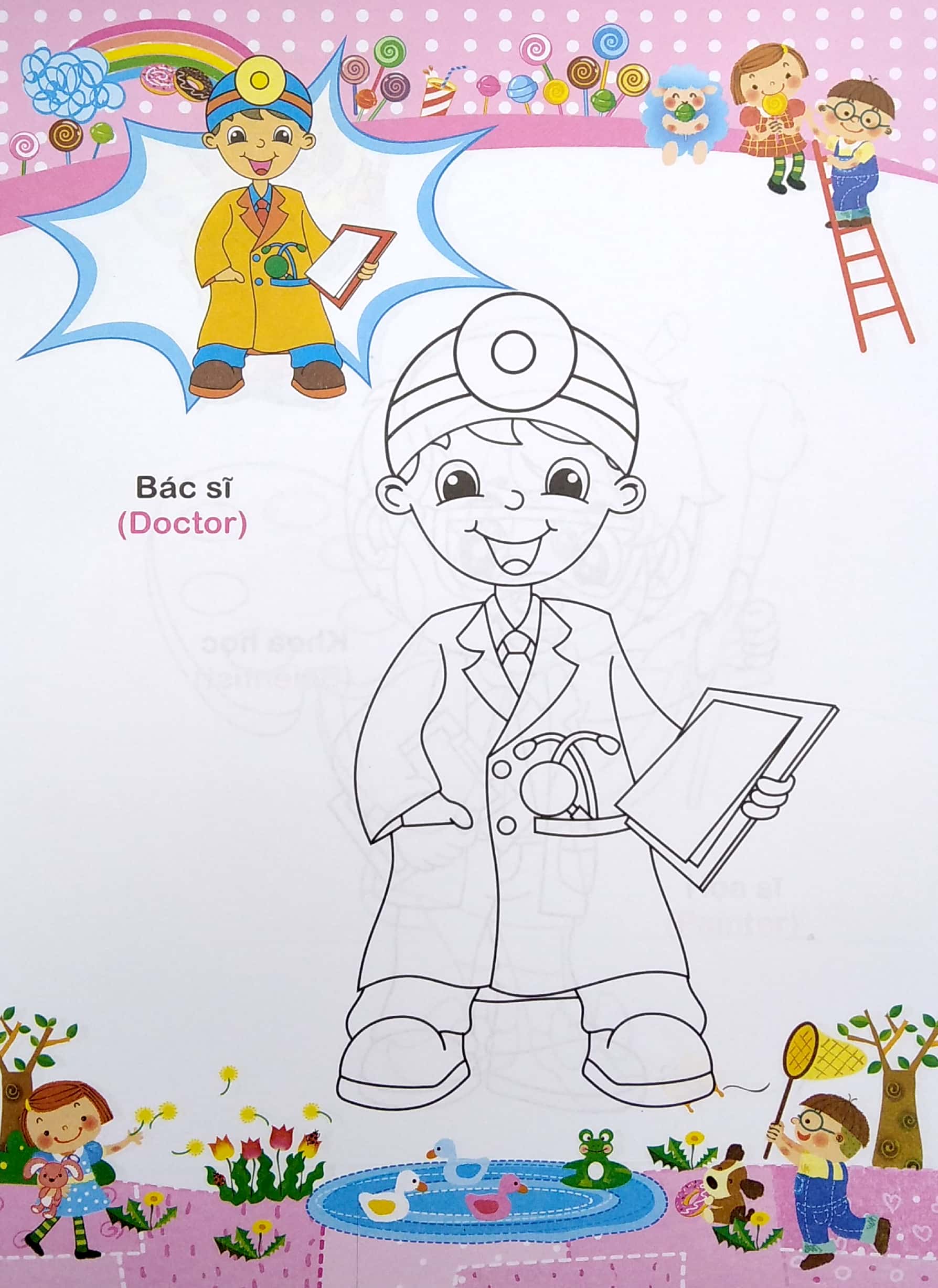 bé tập tô màu và học tiếng anh theo chủ đề - nghề nghiệp