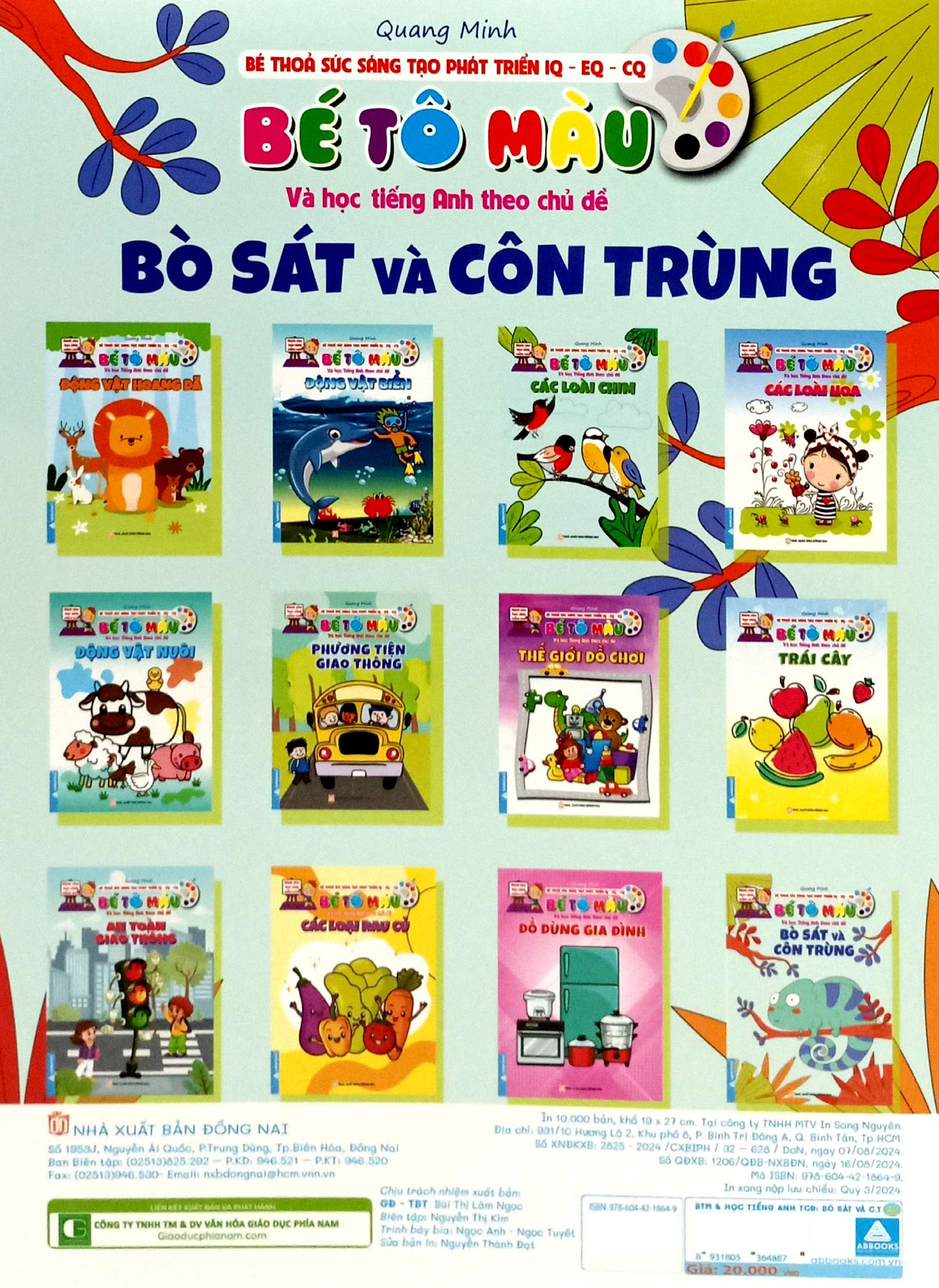 bé thỏa sức sáng tạo phát triển iq-eq-cq - bé tô màu và học tiếng anh theo chủ đề - bò sát và côn trùng