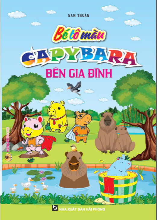 bé tô màu capybara bên gia đình