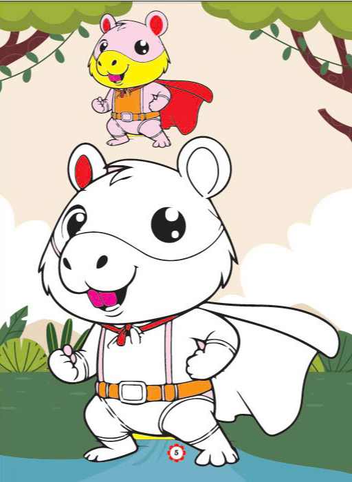 bé tô màu capybara bên gia đình