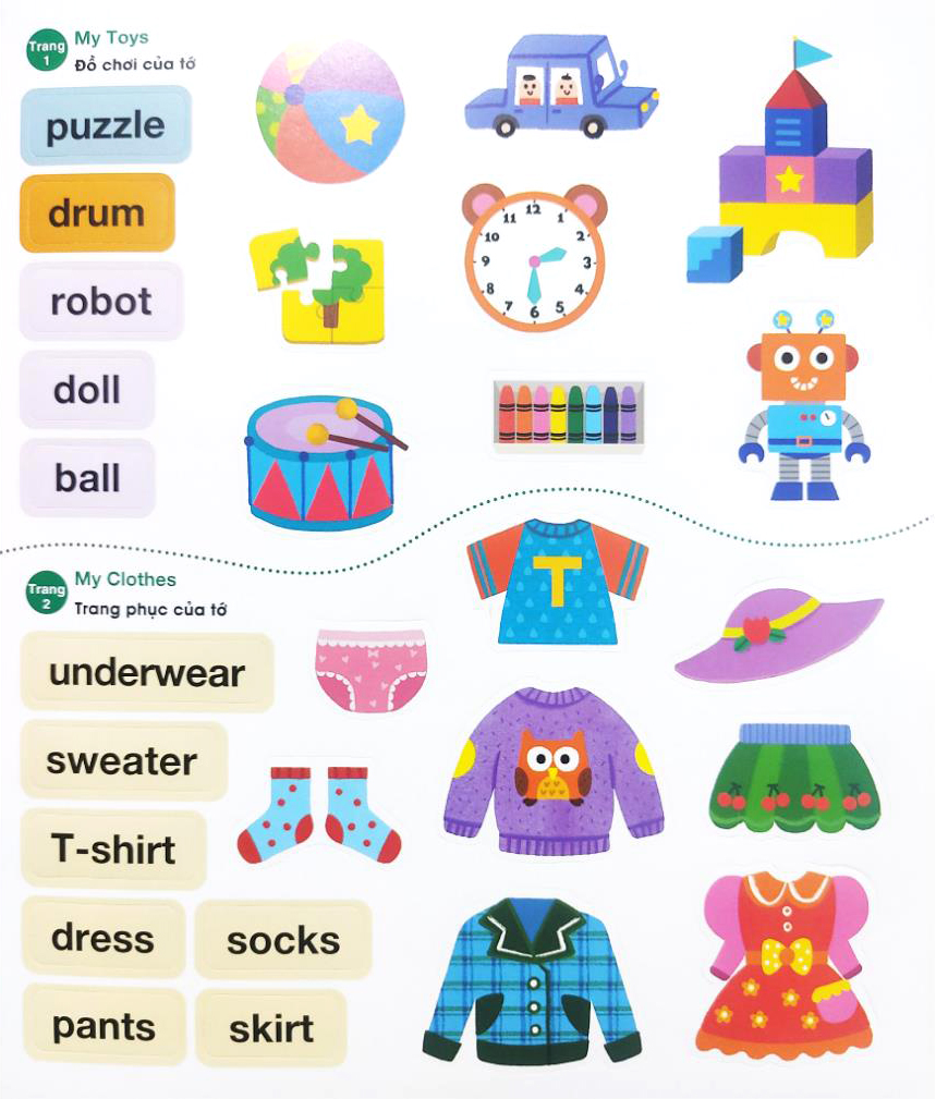 bé vui học tiếng anh cùng sticker - first words - những từ vựng đầu tiên