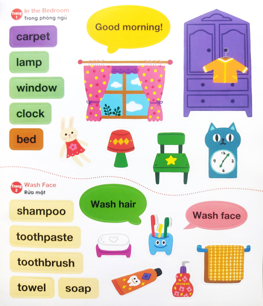 bé vui học tiếng anh cùng sticker - my day - một ngày của tớ