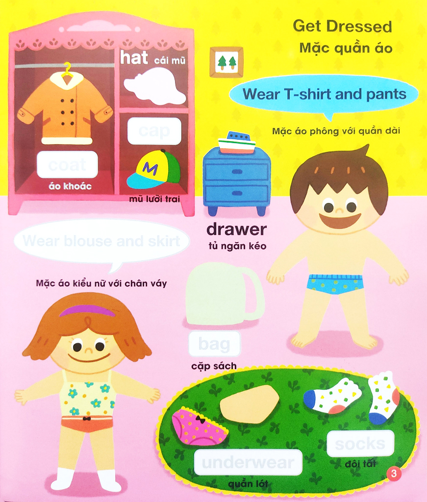 bé vui học tiếng anh cùng sticker - my day - một ngày của tớ