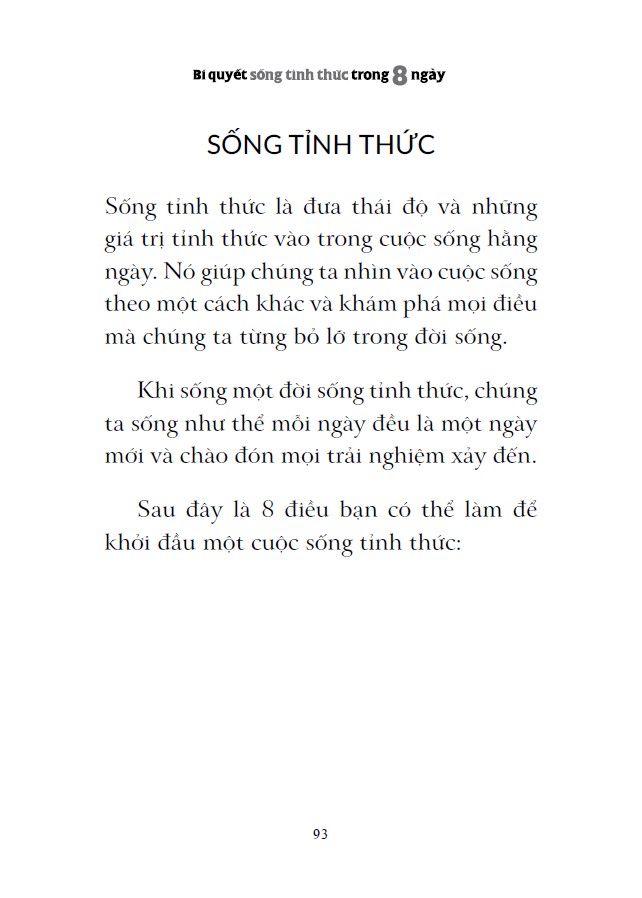 bí quyết sống tỉnh thức trong 8 ngày