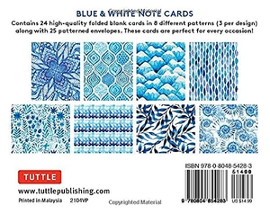 blue & white note cards, 24 blank cards: 8 unique designs with 25 patterned envelopes