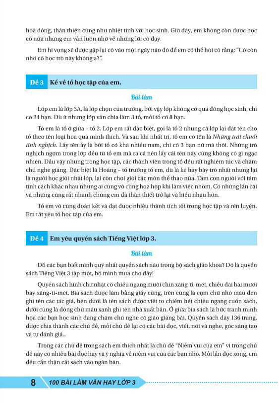 Bộ 100 Bài Làm Văn Hay Lớp 3