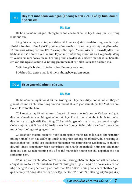 Bộ 100 Bài Làm Văn Hay Lớp 3