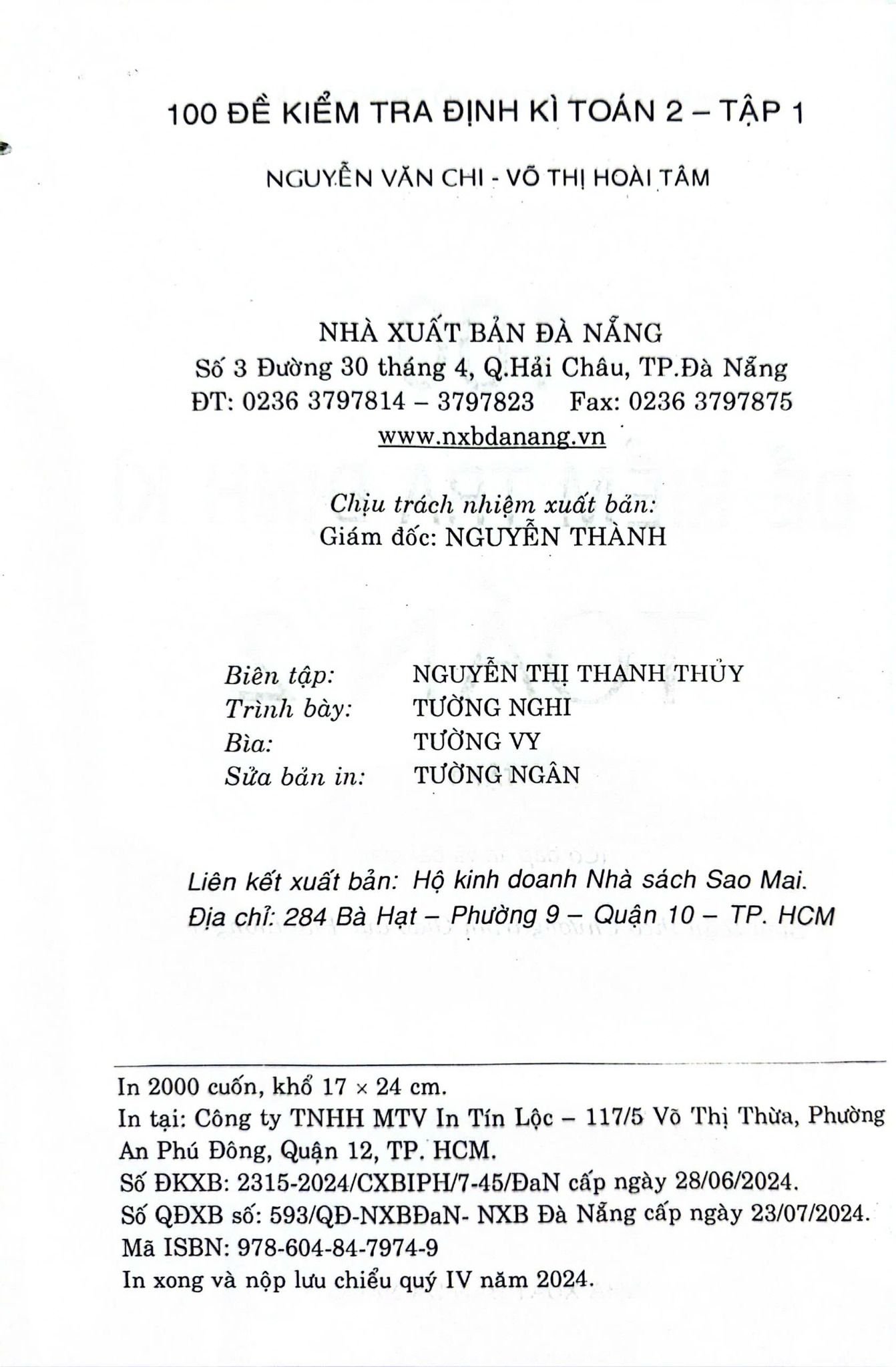 Bo
						
										
										100 De Kiem Tra Dinh Ki Toan 2 - Tap 1 - Co Dap An Va Loi Giai (Bien Soan Theo Chuong Trinh Giao Duc Pho Thong Moi)