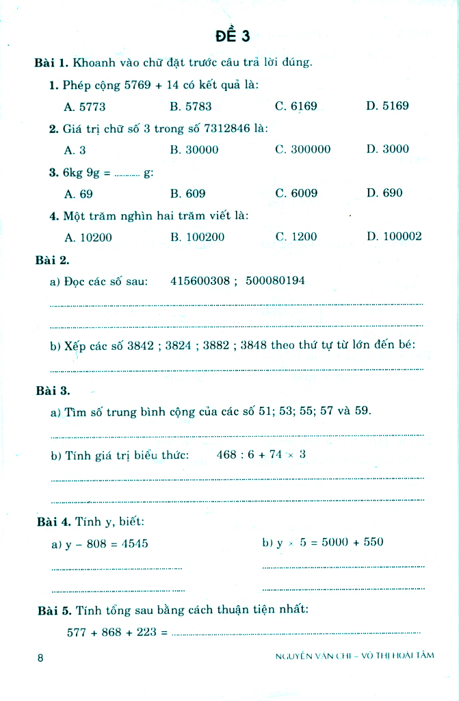 bộ 100 đề kiểm tra định kì toán 4 - tập 1 - có đáp án và lời giải (biên soạn theo chương trình gdpt mới)