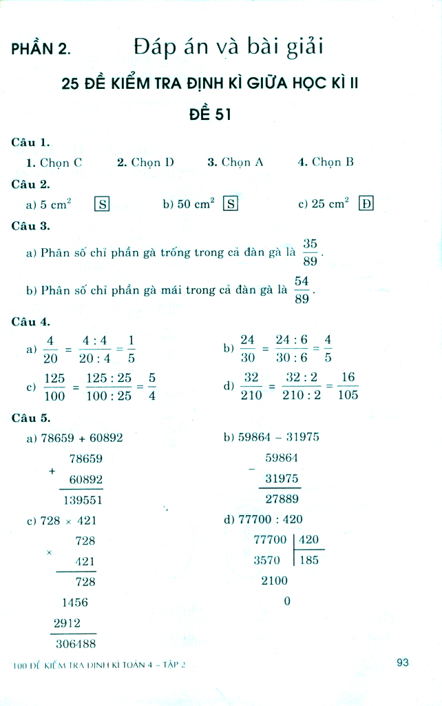 bộ 100 đề kiểm tra định kì toán 4 - tập 2 - có đáp án và lời giải (biên soạn theo chương trình gdpt mới)