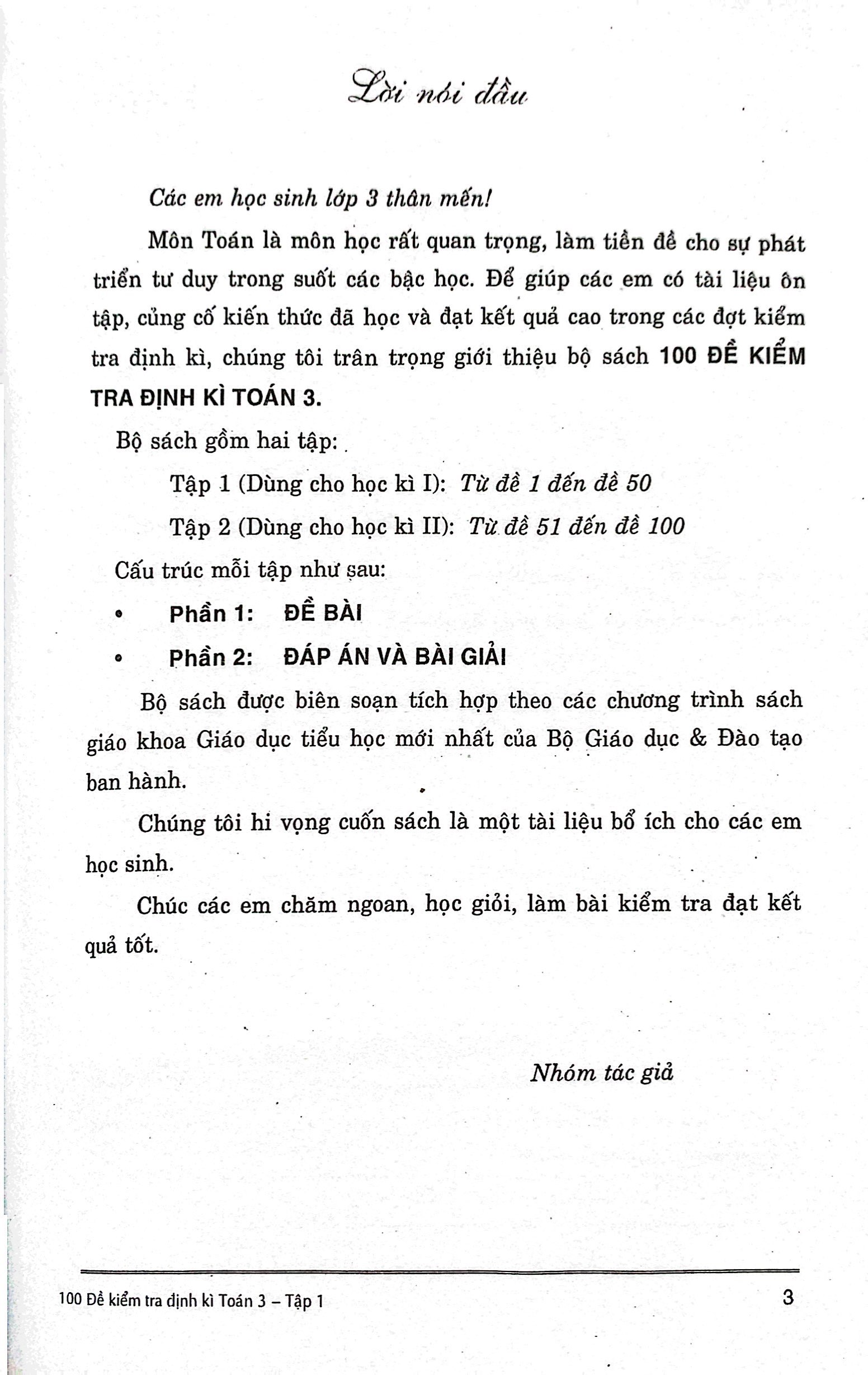 bộ 100 đề kiểm tra định kỳ toán 3 - tập một (biên soạn theo chương trình giáo dục phổ thông mới)