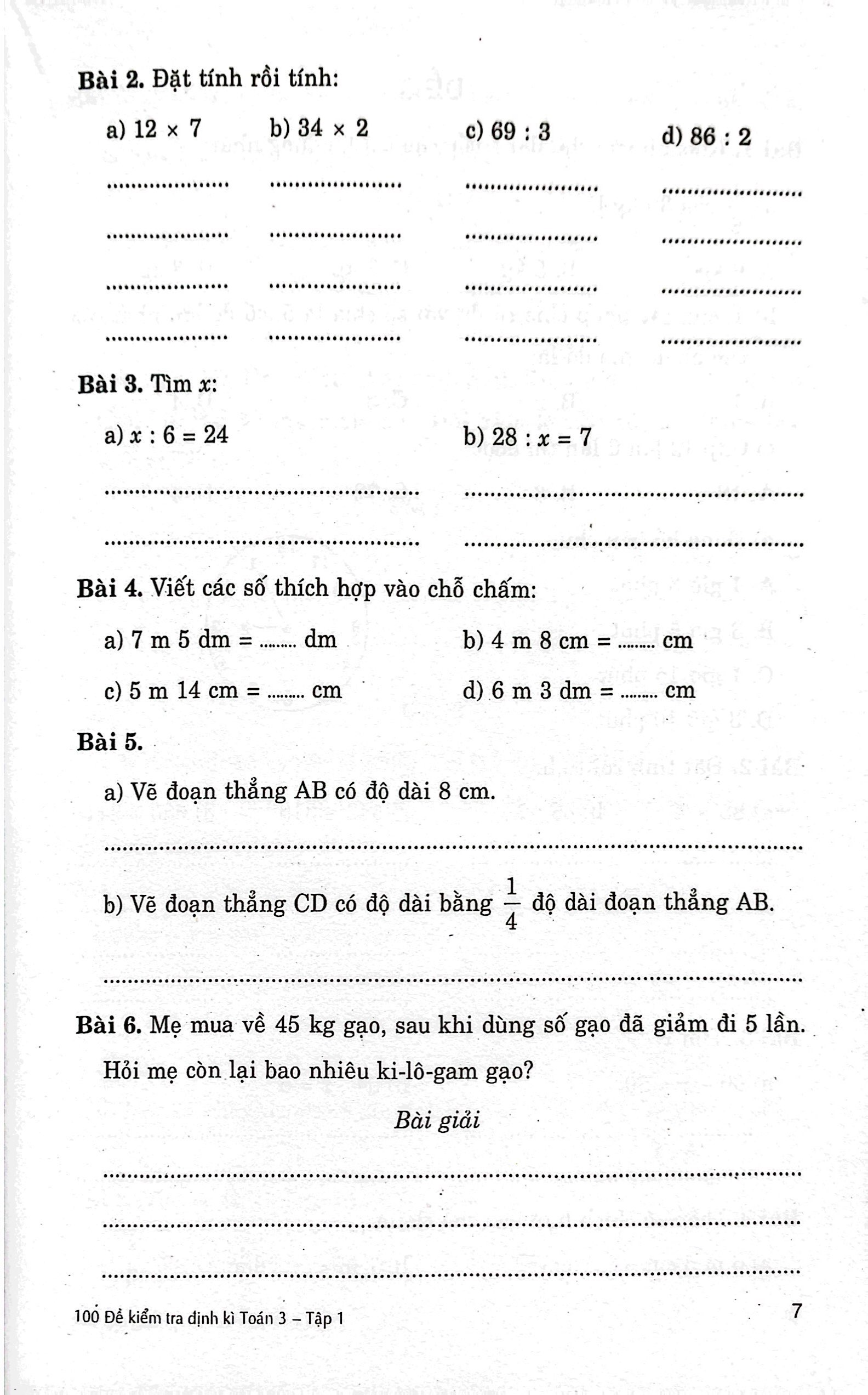 bộ 100 đề kiểm tra định kỳ toán 3 - tập một (biên soạn theo chương trình giáo dục phổ thông mới)