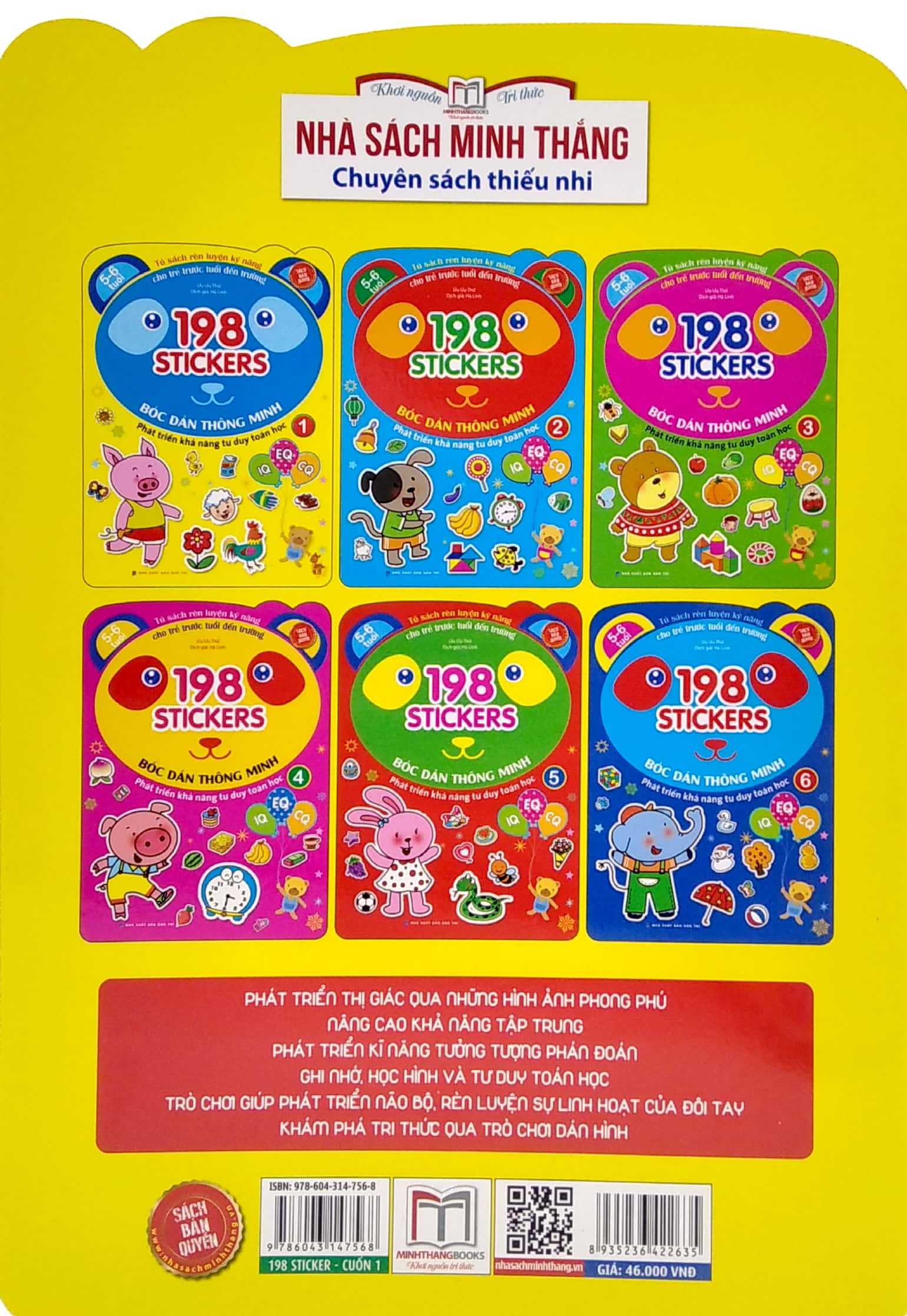 bộ 198 sticker - bóc dán hình thông minh phát triển khả năng tư duy toán học iq eq cq (5-6 tuổi) - quyển 1