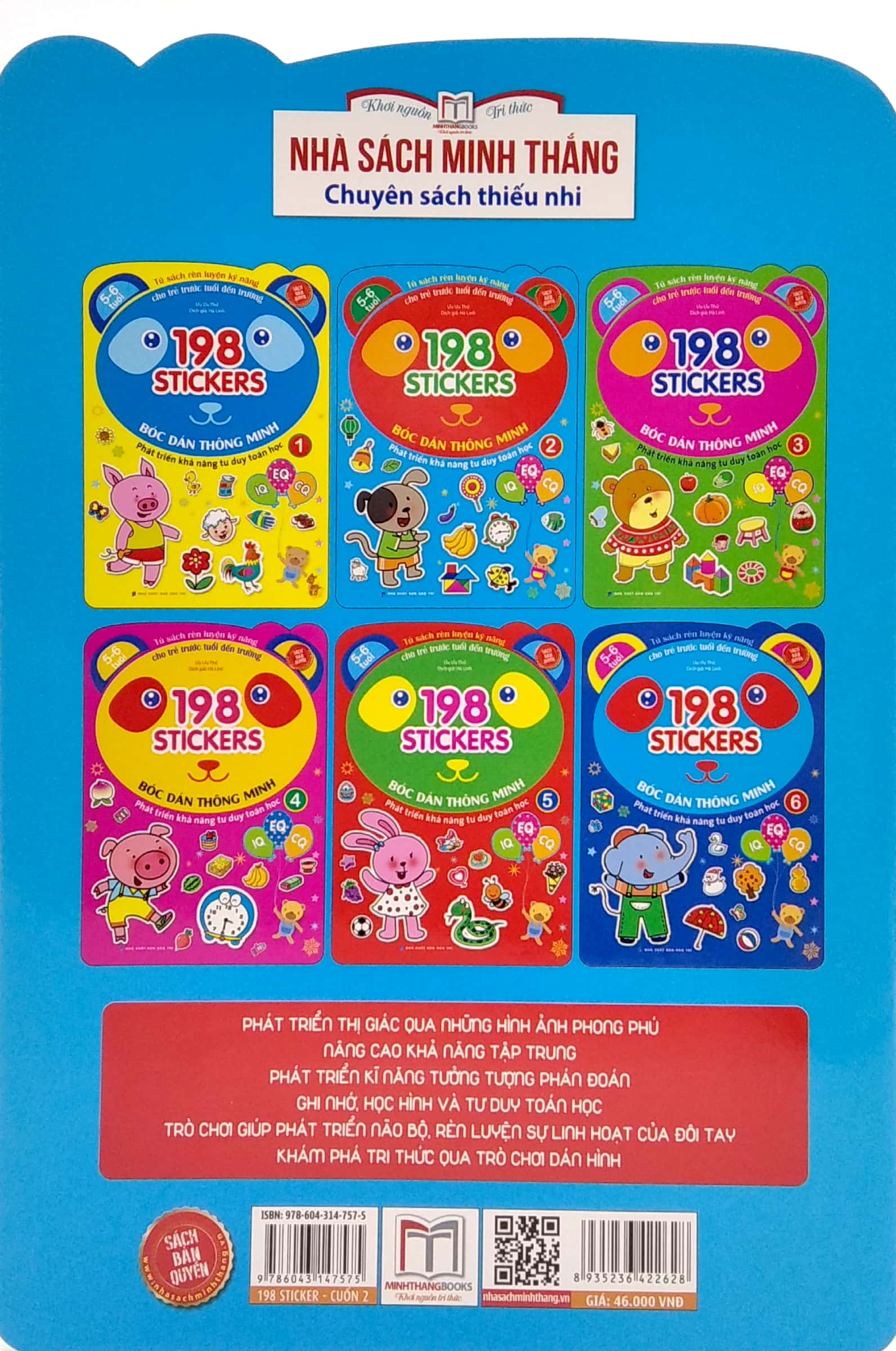 bộ 198 sticker - bóc dán hình thông minh phát triển khả năng tư duy toán học iq eq cq (5-6 tuổi) - quyển 2