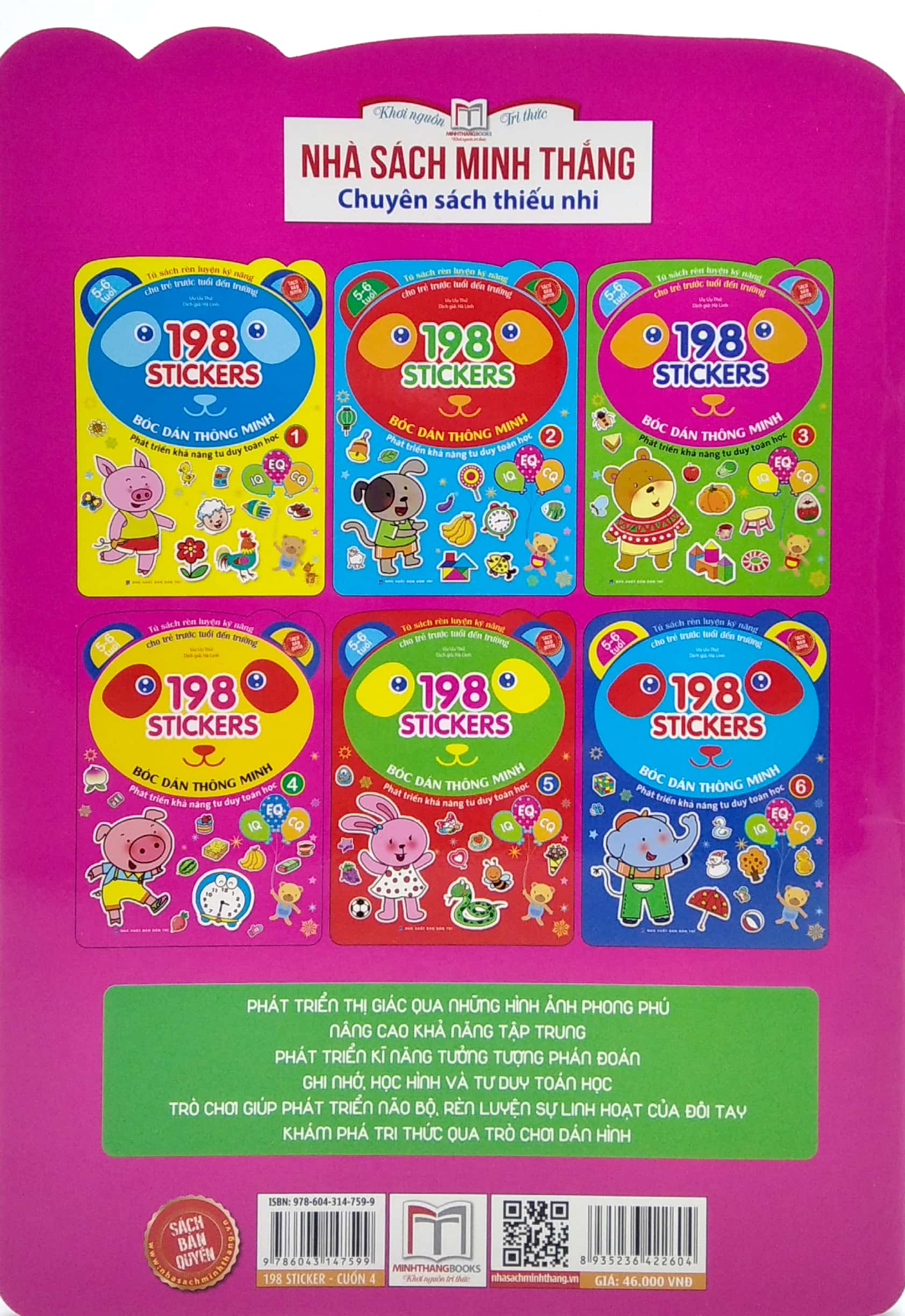 bộ 198 sticker - bóc dán hình thông minh phát triển khả năng tư duy toán học iq eq cq (5-6 tuổi) - quyển 4