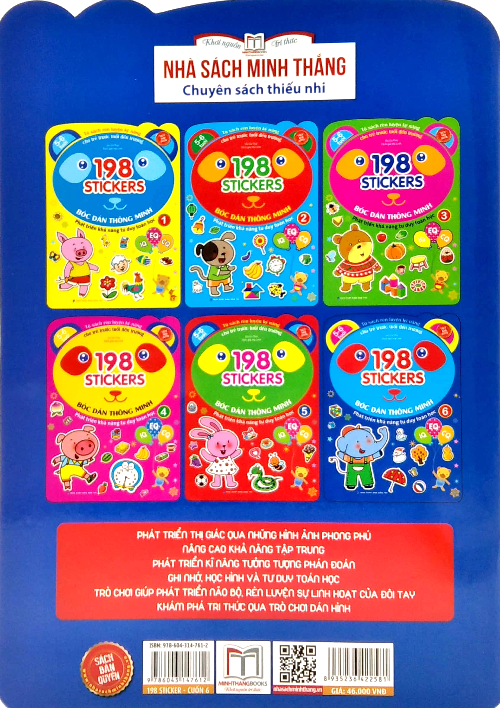 bộ 198 sticker - bóc dán hình thông minh phát triển khả năng tư duy toán học iq eq cq (5-6 tuổi) - quyển 6