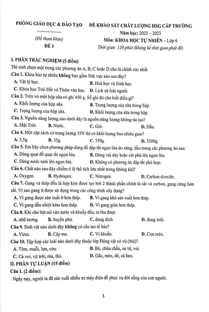 bộ 30 đề thi thử học sinh giỏi khoa học tự nhiên 6 (theo chương trình giáo dục phổ thông mới)