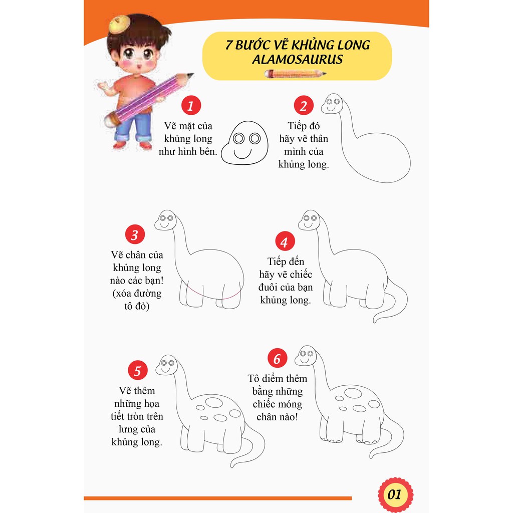 bộ 7 bước vẽ khủng long - tập 1