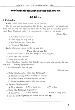 bộ 72 đề bài tập nâng cao tiếng việt lớp 1 - tập 2