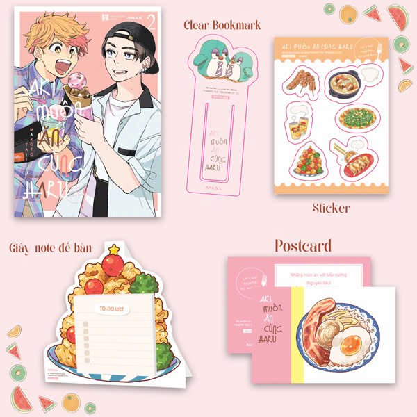 Bo
						
										
										Aki Muon An Cung Haru - Let's Eat Together, Aki And Haru - Tap 2 - Tang Kem Tam Sticker + Clear Bookmark + Postcard Hai Mat + Giay Note De Ban Bua An Giang Sinh