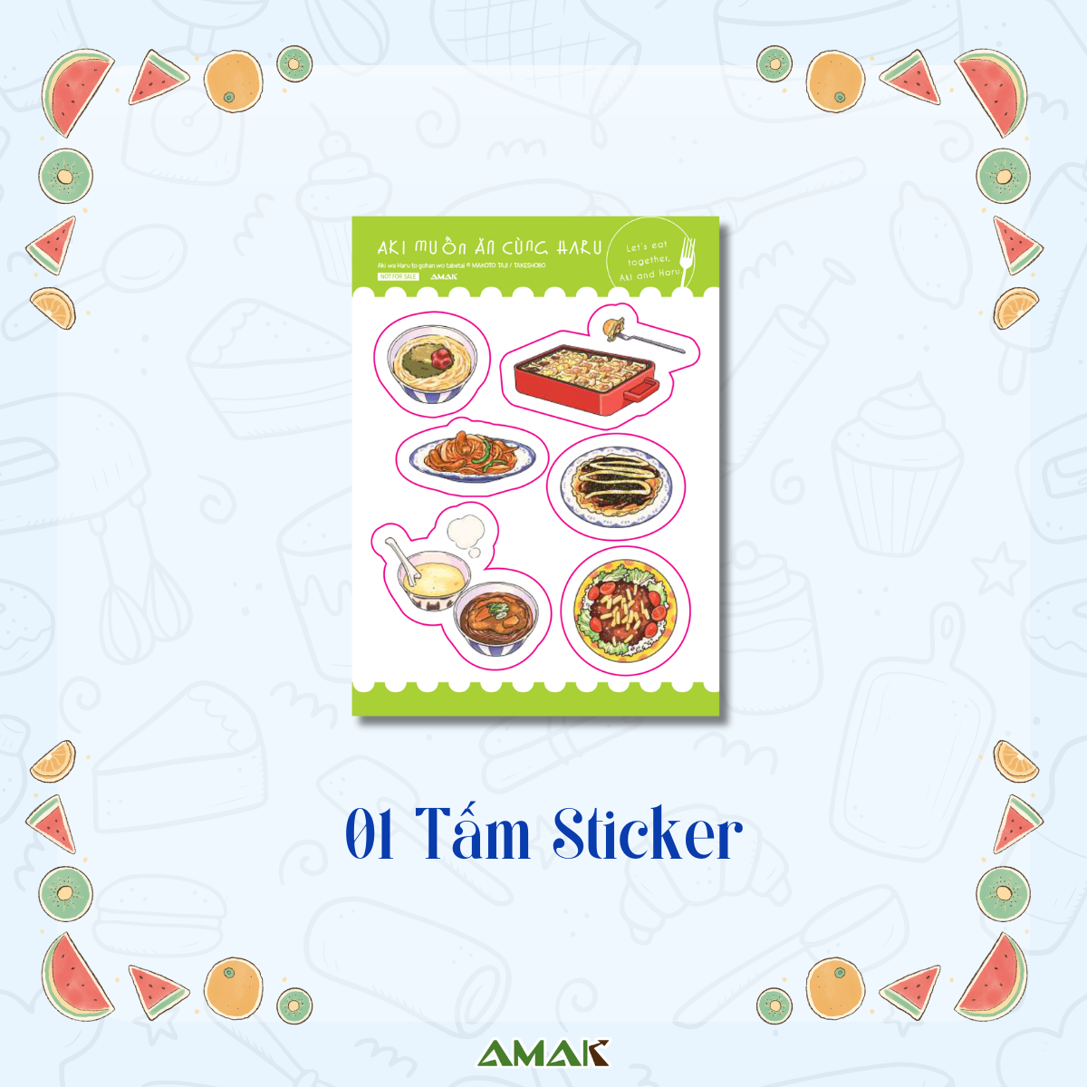 Bo
						
										
										Aki Muon An Cung Haru - Let's Eat Together, Aki And Haru - Tap 3 - Tang Kem Tam Sticker + Clear Bookmark + Postcard Hai Mat