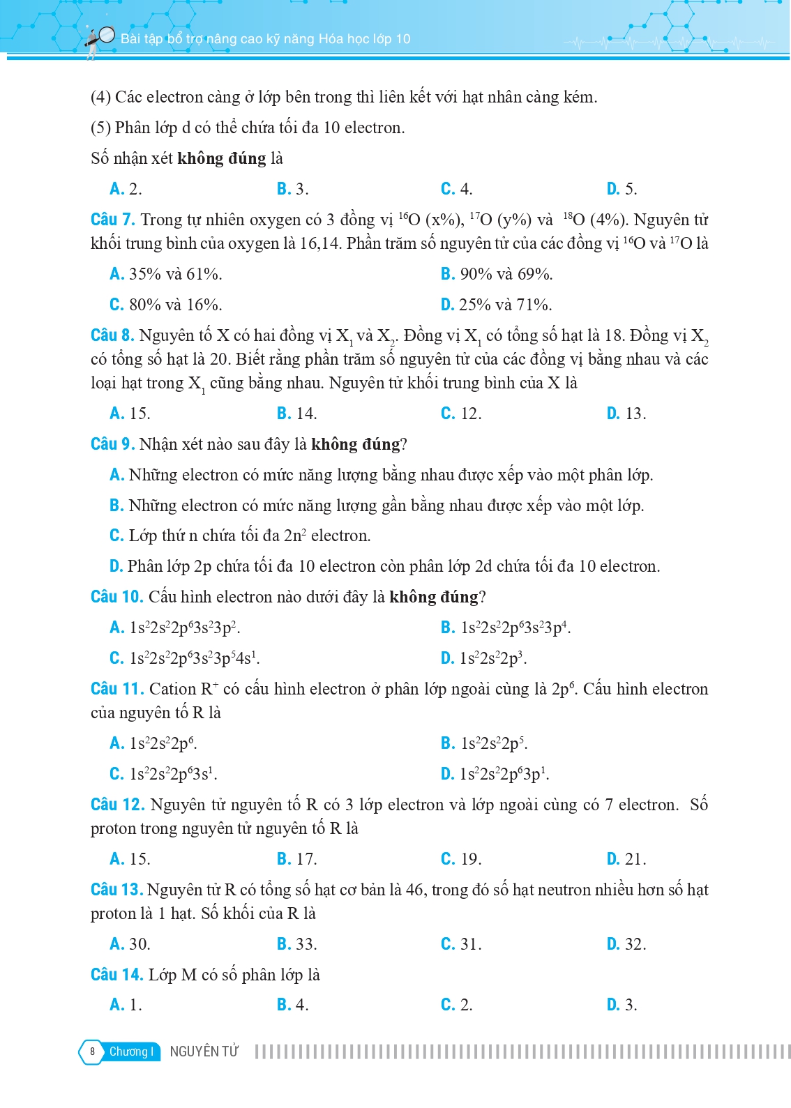 bộ bài tập bổ trợ nâng cao kỹ năng hóa học lớp 10 - tập 1